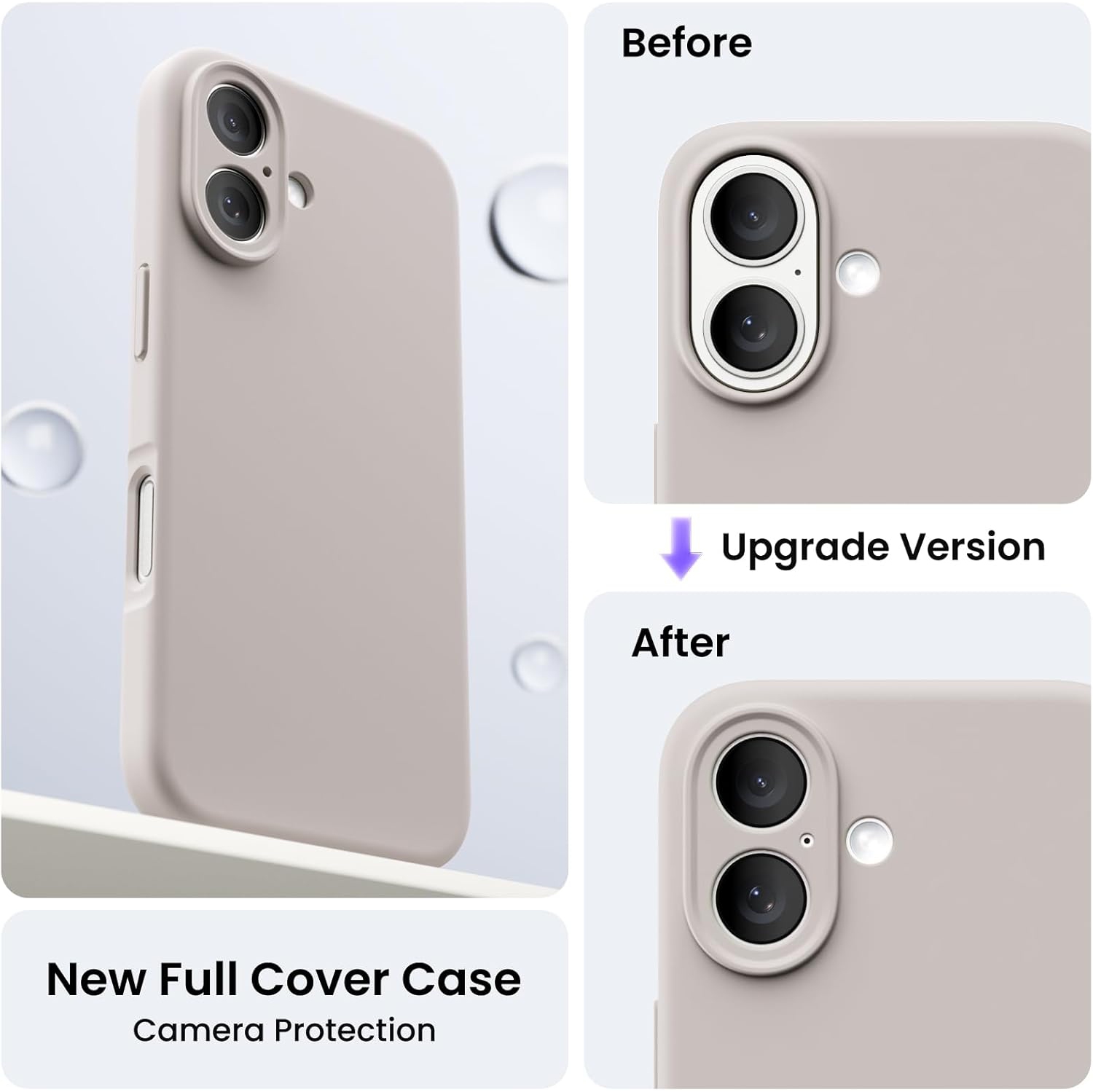 ORNARTO compatible avec l'étui iPhone 16 avec 2 protecteurs d'écran, étui en caoutchouc de silicone liquide antichoc, étui de protection contre les