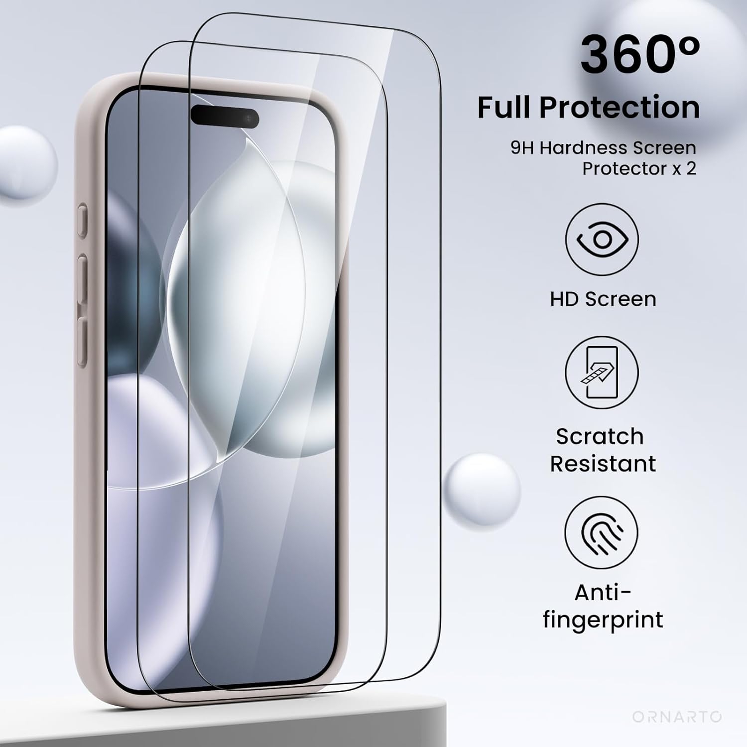 ORNARTO compatible avec l'étui iPhone 16 avec 2 protecteurs d'écran, étui en caoutchouc de silicone liquide antichoc, étui de protection contre les