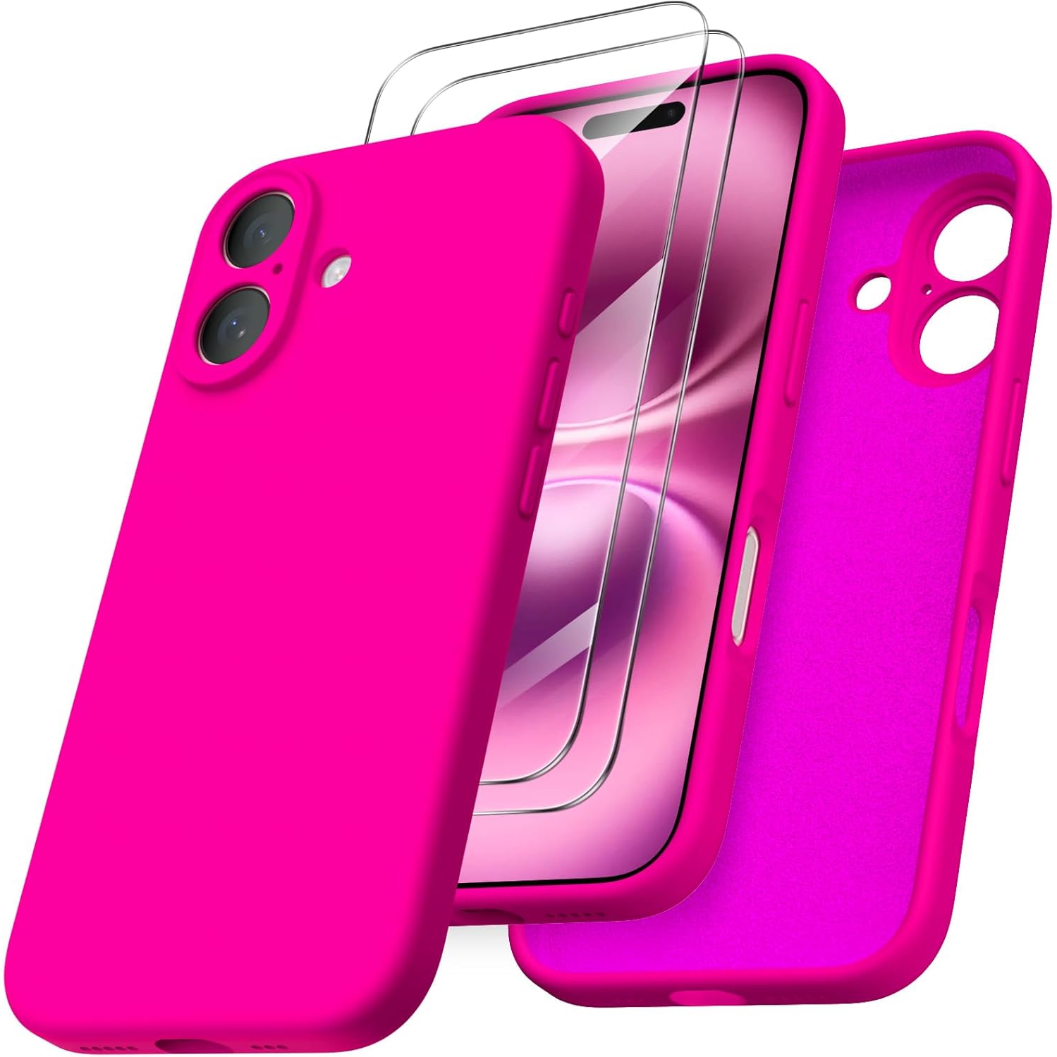 ORNARTO compatible avec l'étui iPhone 16 avec 2 protecteurs d'écran, étui en caoutchouc de silicone liquide antichoc, étui de protection contre les