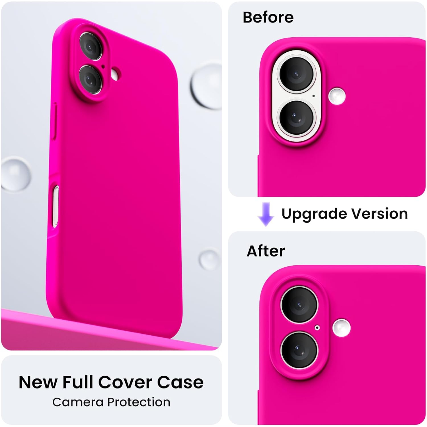 ORNARTO compatible avec l'étui iPhone 16 avec 2 protecteurs d'écran, étui en caoutchouc de silicone liquide antichoc, étui de protection contre les