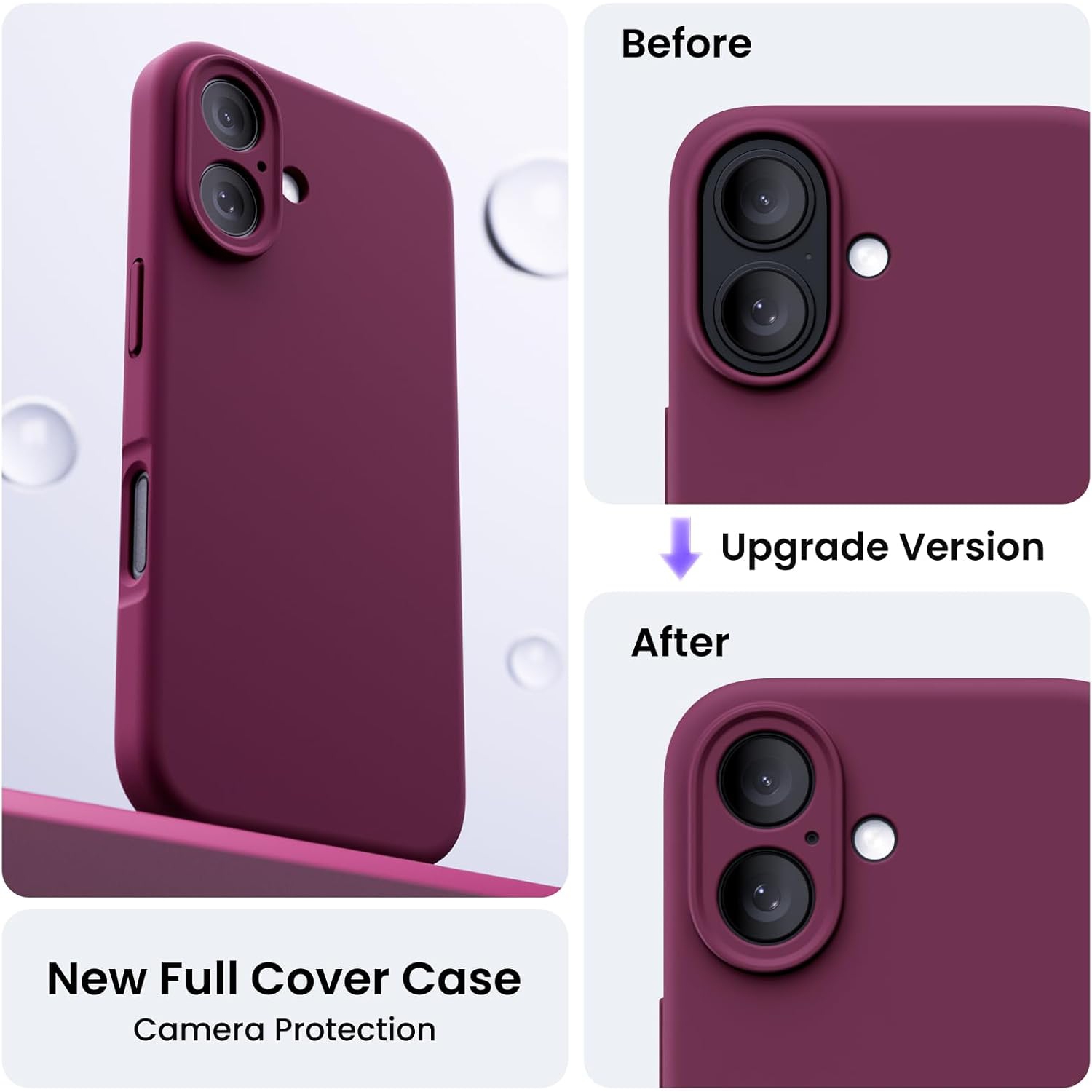 ORNARTO Compatible with iPhone 16 Case with 2 x Screen Protector,Shockproof Liquid Silicone Gel Rubber Cover,Drop Protection Phone Case for iPhone 16