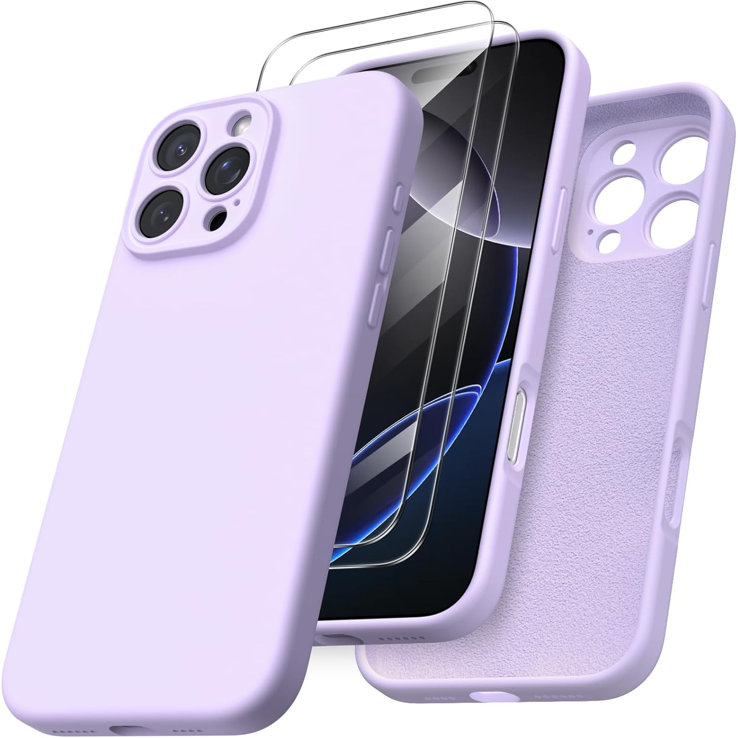 ORNARTO Compatible with iPhone 16 Pro Max Case with 2 x Screen Protector,Shockproof Liquid Silicone Gel Rubber Cover,Drop Protection Phone Case