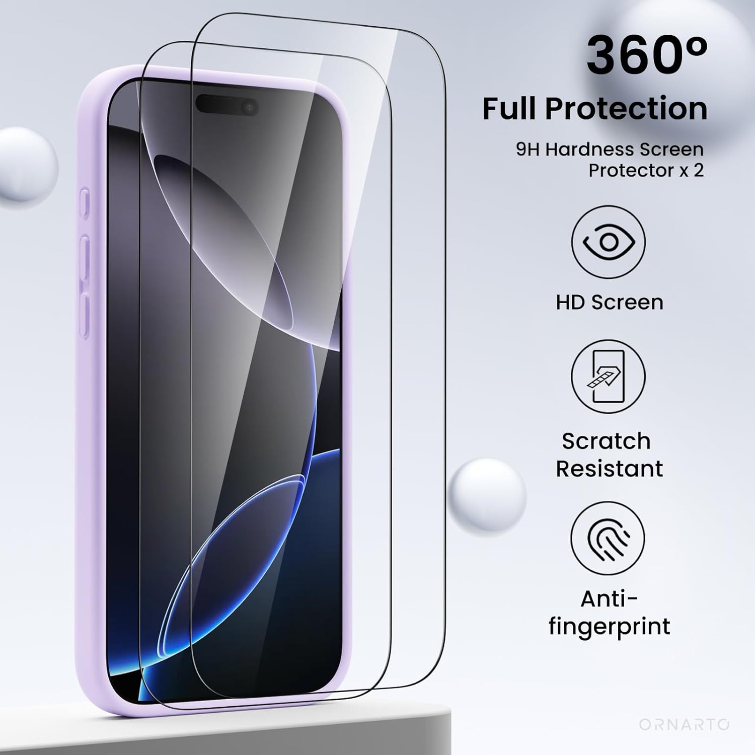 ORNARTO Compatible with iPhone 16 Pro Max Case with 2 x Screen Protector,Shockproof Liquid Silicone Gel Rubber Cover,Drop Protection Phone Case