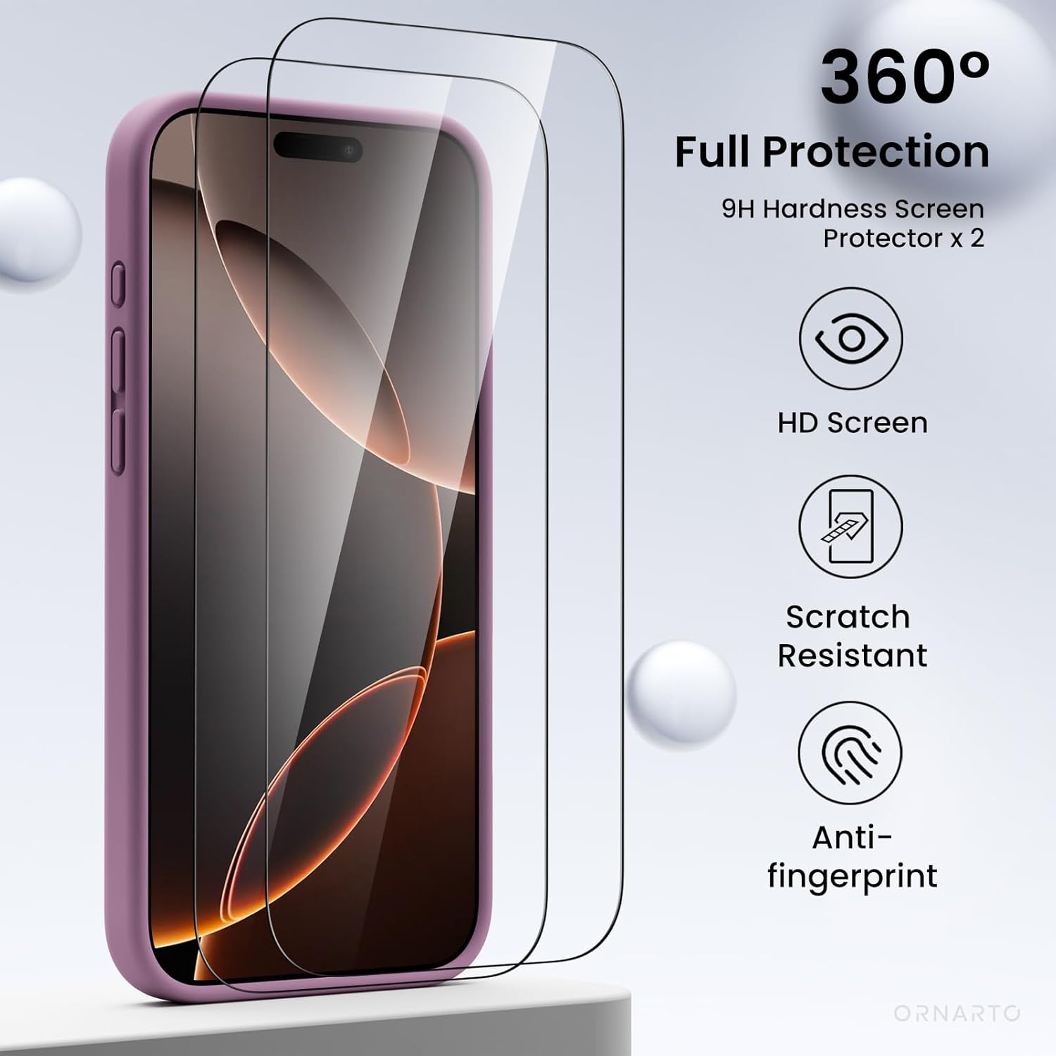 ORNARTO Compatible with iPhone 16 Pro Max Case with 2 x Screen Protector,Shockproof Liquid Silicone Gel Rubber Cover,Drop Protection Phone Case