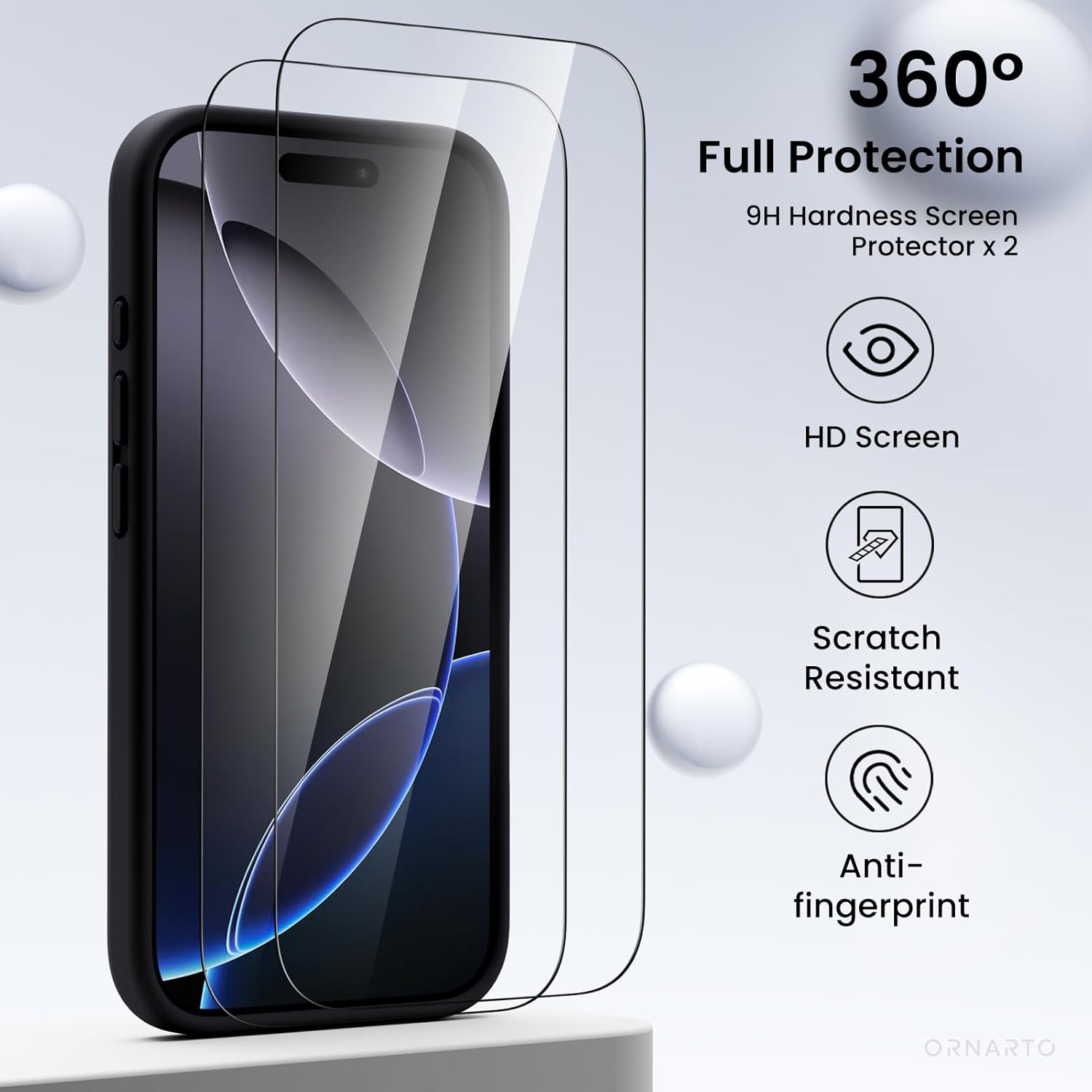 ORNARTO Compatible with iPhone 16 Pro Case with 2 x Screen Protector,Shockproof Liquid Silicone Gel Rubber Cover,Drop Protection Phone Case 6.3"