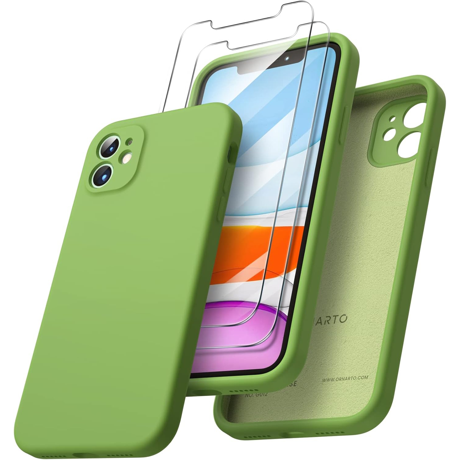 ORNARTO compatible avec l'étui 6,1&nbsp;po pour iPhone 11, avec 2 protecteurs d'écran en gel liquide de silicone [bordure carrée], étui protecteur