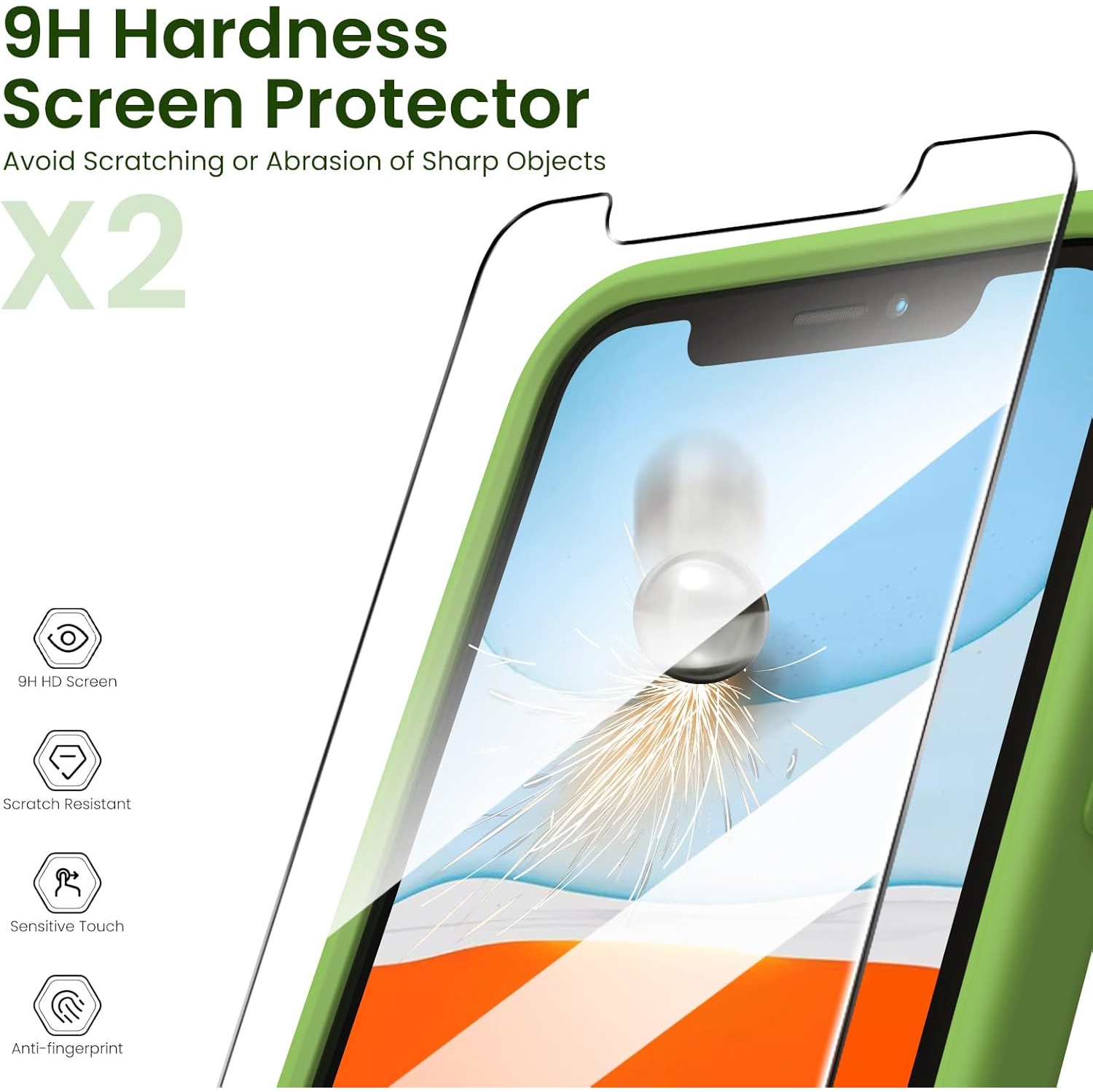 ORNARTO compatible avec l'étui 6,1&nbsp;po pour iPhone 11, avec 2 protecteurs d'écran en gel liquide de silicone [bordure carrée], étui protecteur