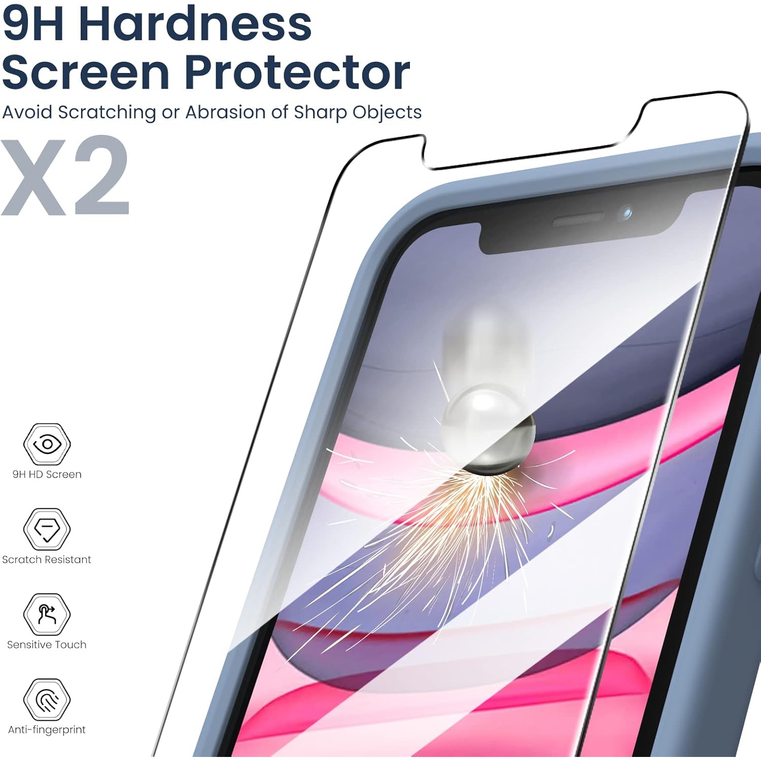 ORNARTO compatible avec l'étui 6,1&nbsp;po pour iPhone 11, avec 2 protecteurs d'écran en gel liquide de silicone [Square Edge], étui protecteur