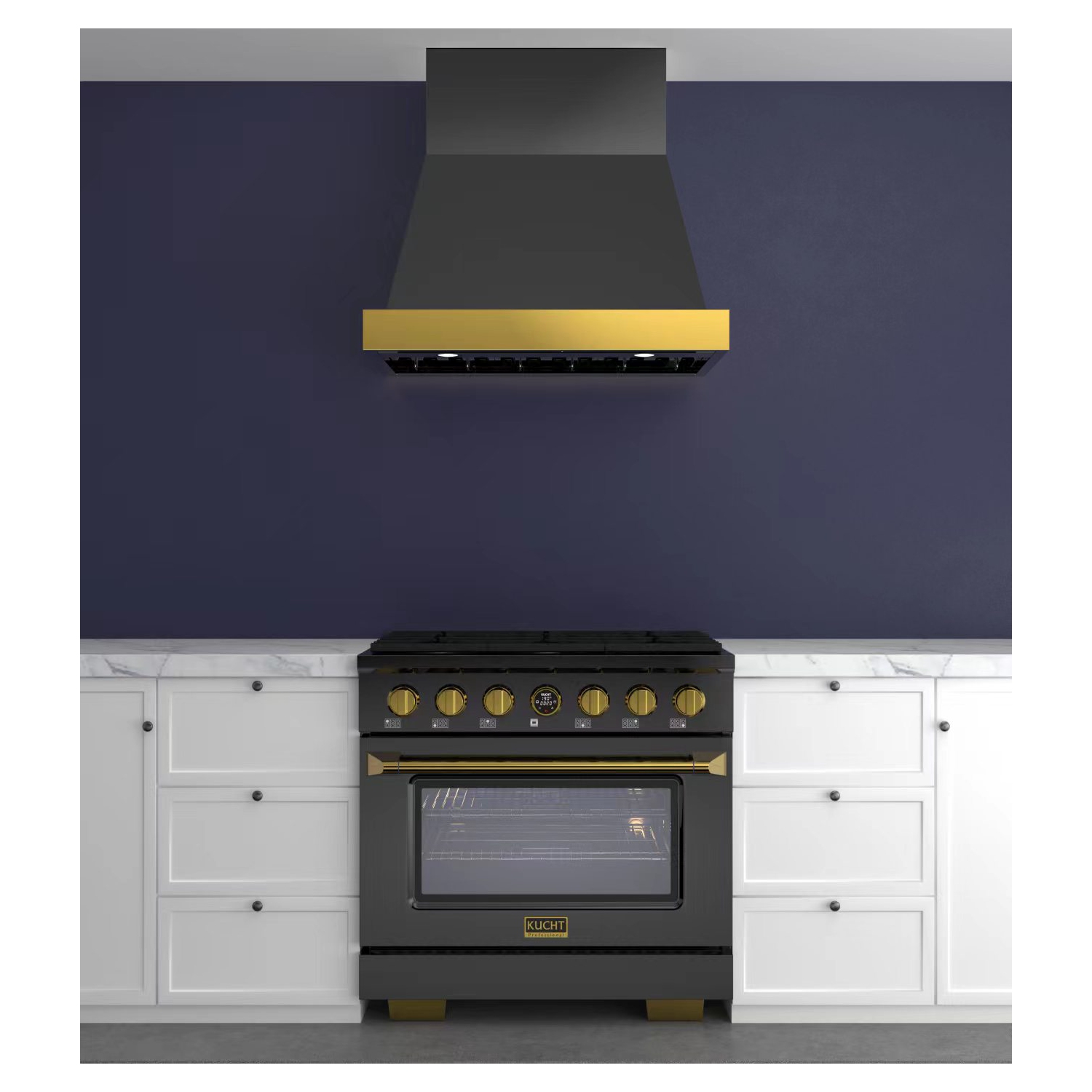 KUCHT Professional 36-inch 600 CFM Wall Mounted Range Hood in Gemstone with Gold Accents