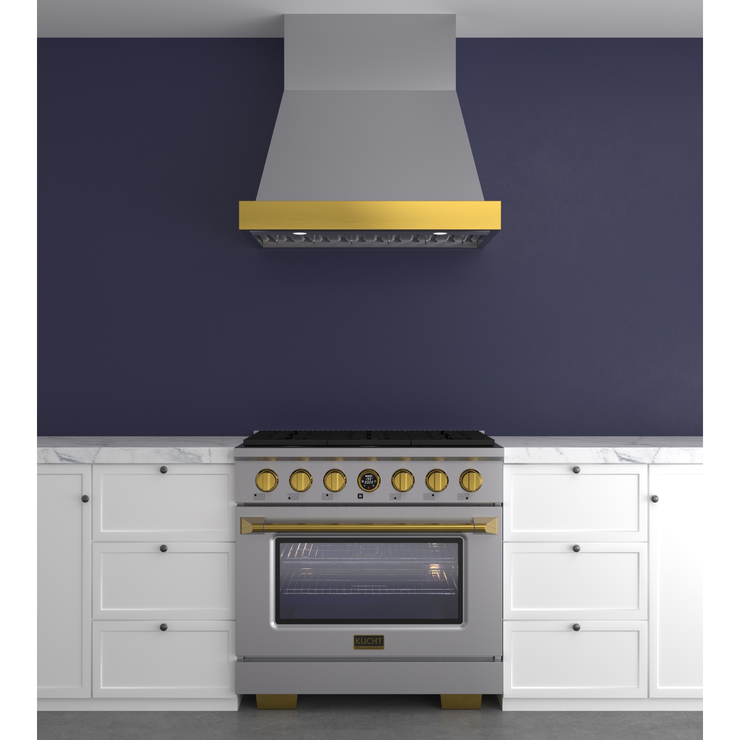 KUCHT Professional 36-inch 600 CFM Wall Mounted Range Hood in Stainless Steel with Gold Accents