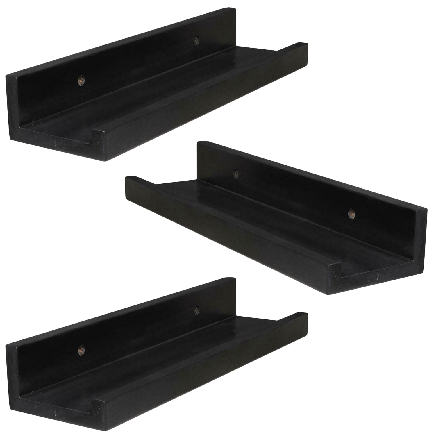 ITY International - Set of 3 Wall Shelves with Raised Lip, 47.25"x3.75"x2", Black