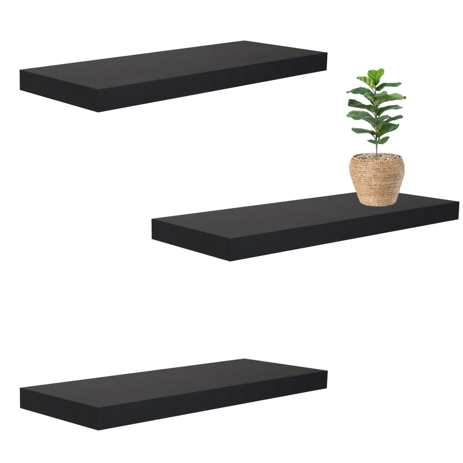 Jessar - Set of 3 Floating Wall Shelves, 23.6" x 9.25" x 1.5", Black