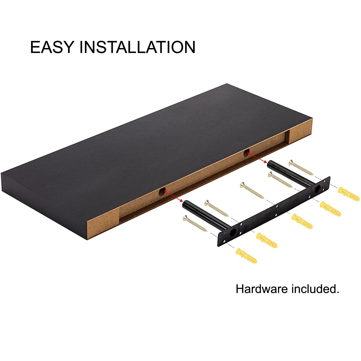 Jessar - Set of 3 Floating Wall Shelves, 23.6" x 9.25" x 1.5", Black