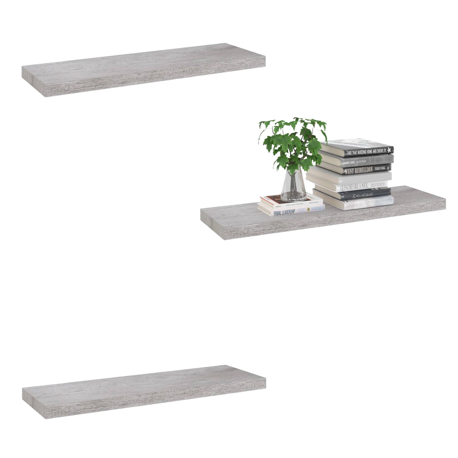 ITY International - Set of 3 Wall Mounted Floating Shelves, 23.6" x 9.25" x 1.5", Cement