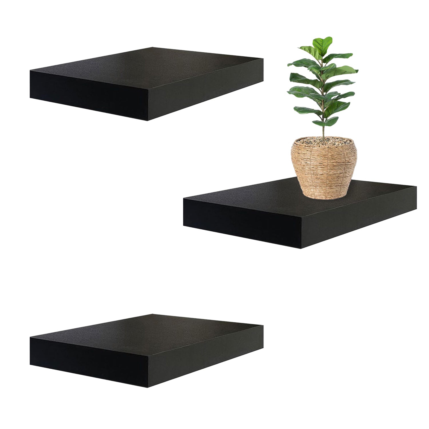 Jessar - Set of 3 Floating Wall Shelves, 15.75" x 9.25" x 1.5", Black