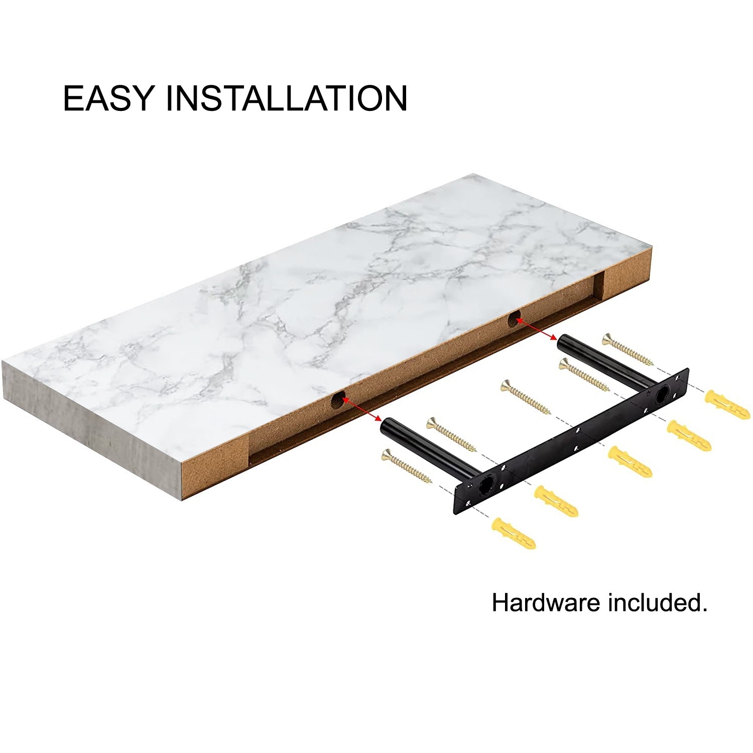 ITY International - Set of 3 Wall Mounted Floating Shelves, 23.6" x 9.25" x 1.5", White Marble