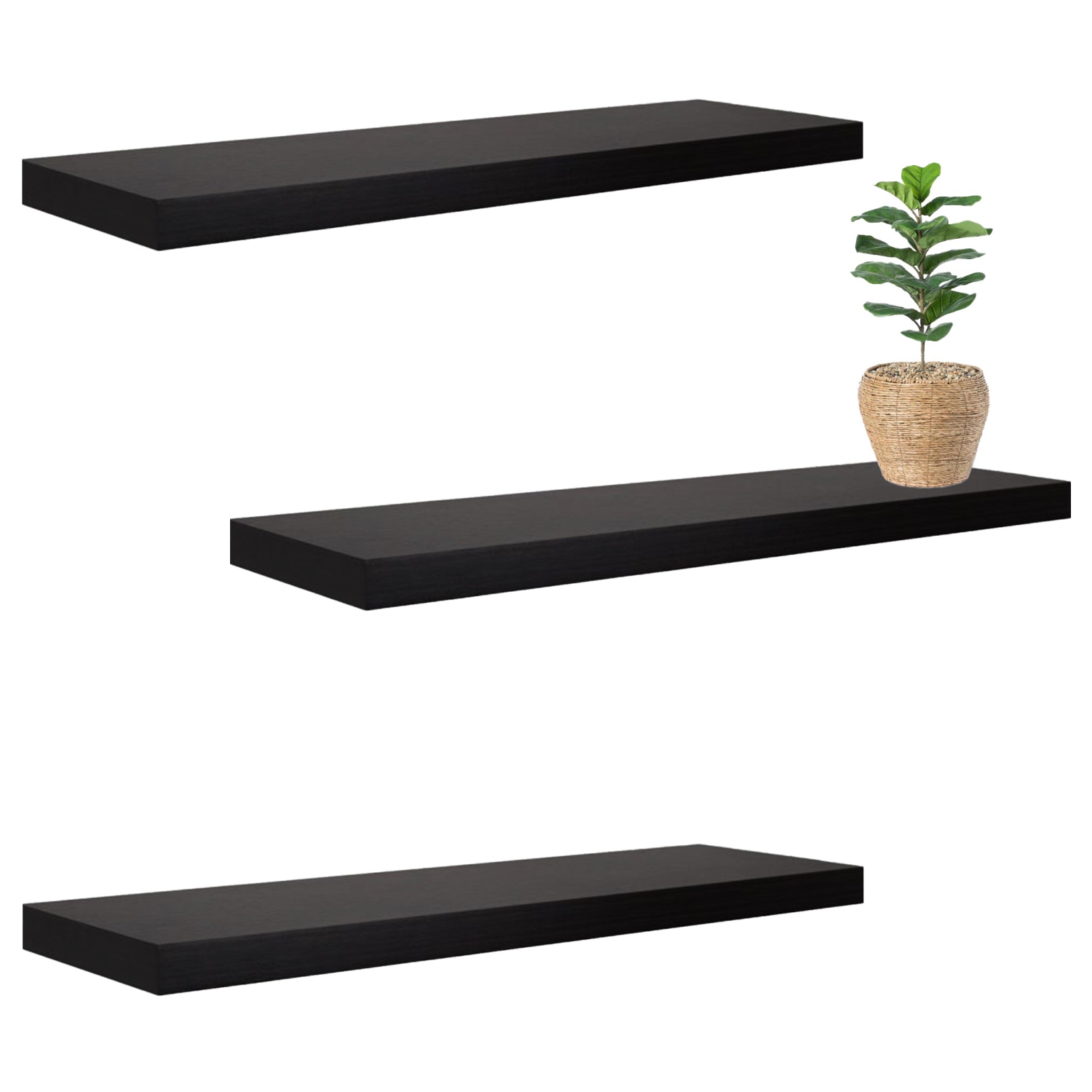 Jessar - Set of 3 Floating Wall Shelves, 31.5" x 9.25" x 1.5", Black