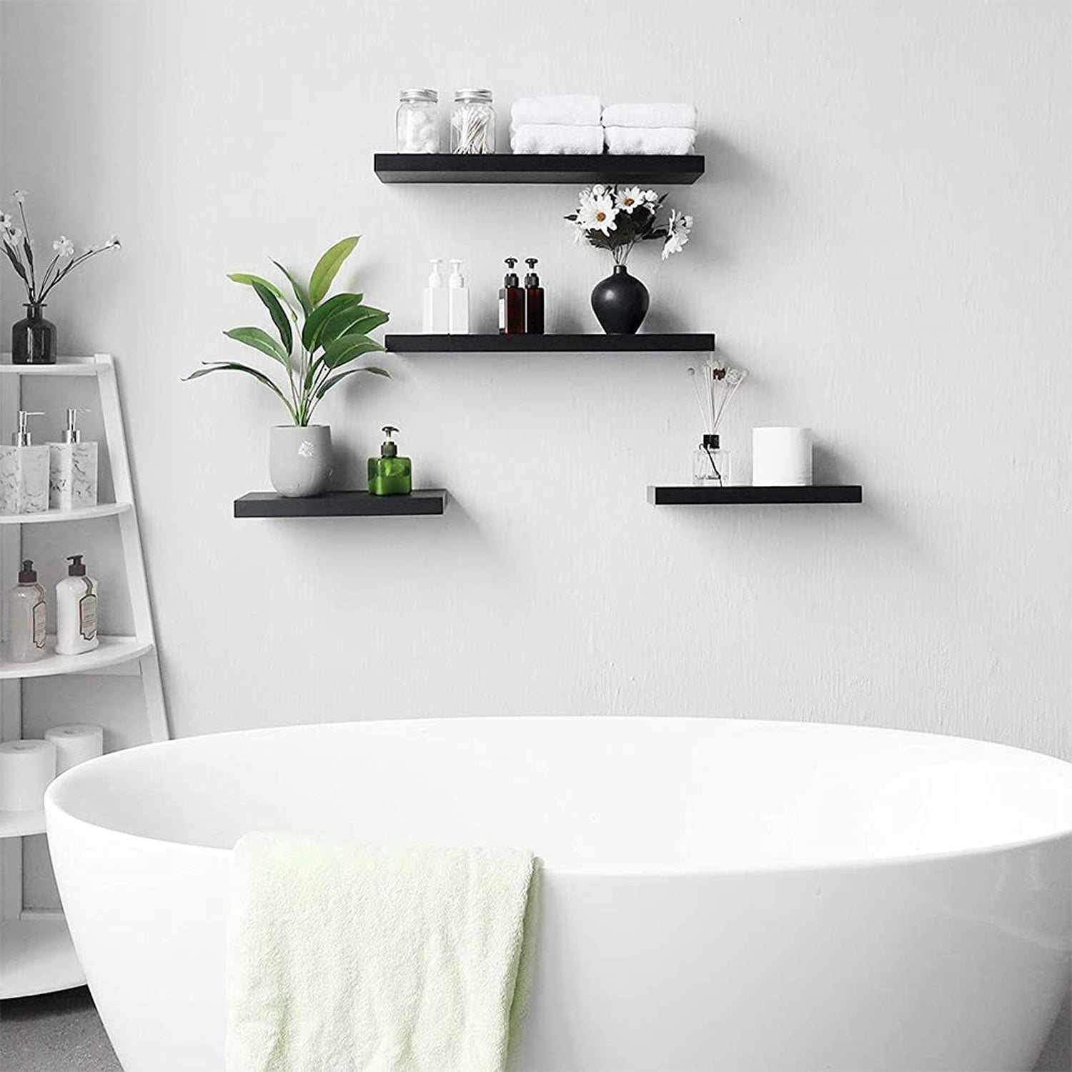 ITY International - Set of 3 Mini Floating Wall Shelf, 16" x 5.1" x 1.5", Black