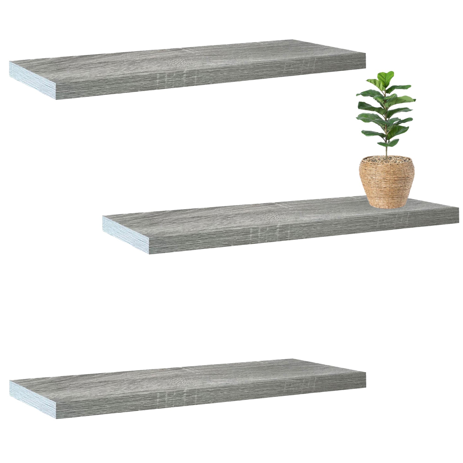 Jessar - Set of 3 Floating Wall Shelves, 31.5" x 9.25" x 1.5", Grey