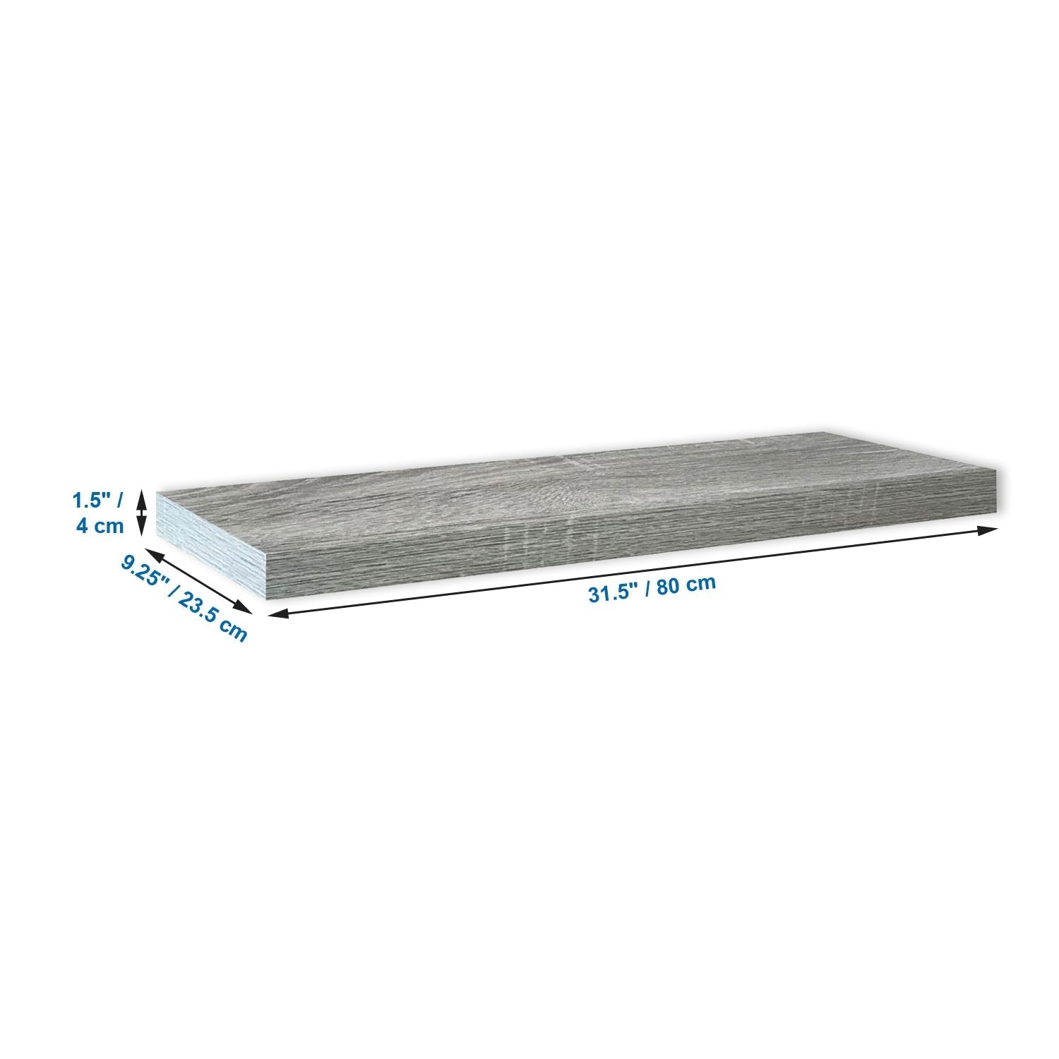 Jessar - Set of 3 Floating Wall Shelves, 31.5" x 9.25" x 1.5", Grey