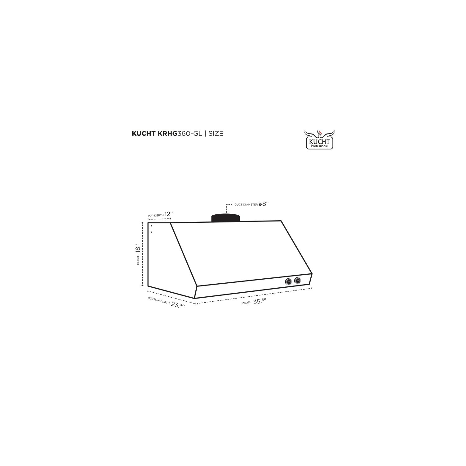 Hotte de dessous d'armoire Professional 36&nbsp;po de 900 pi³/min de KUCHT – Pierre précieuse avec garnitures dorées et commandes numériques