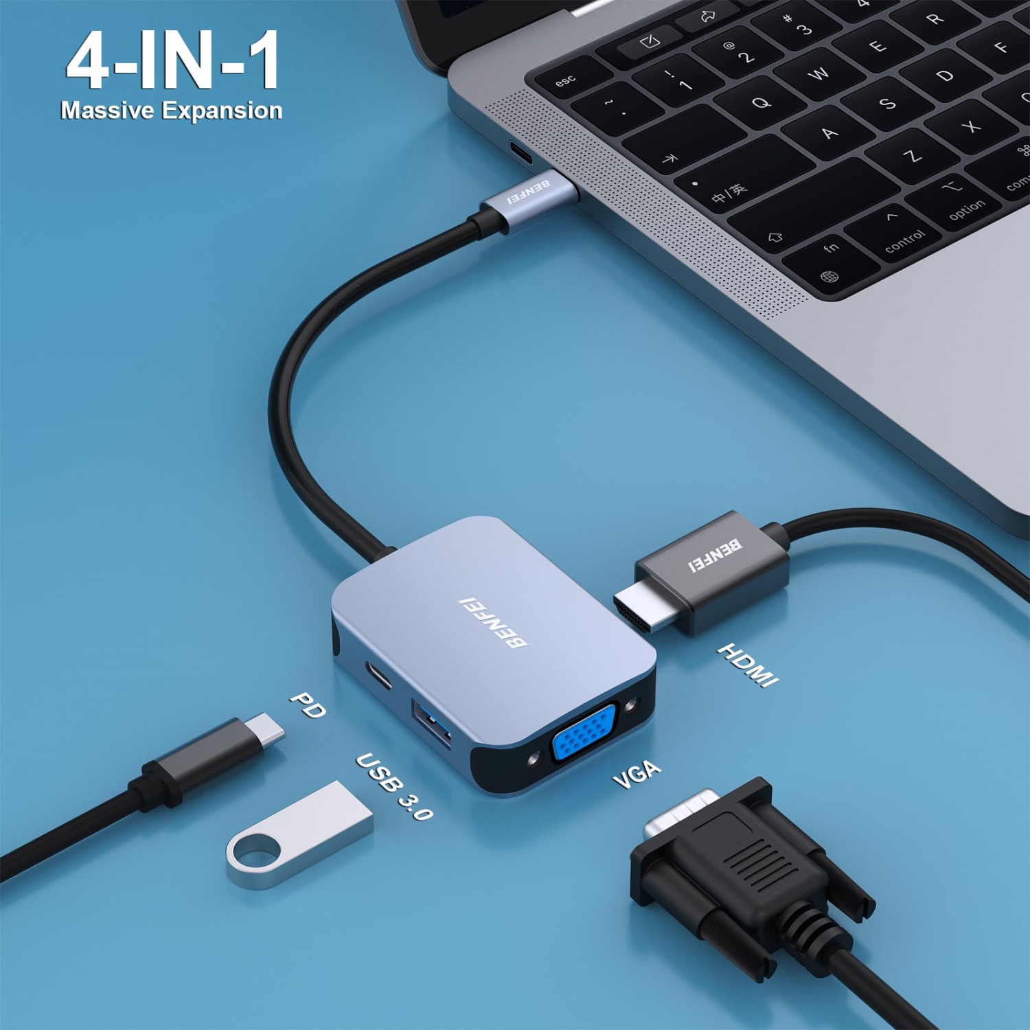 CONCENTRATEUR USB-C HDMI 4K DE BENFEI AVEC POWER DELIVERY/HDMI/VGA/USB 3,0