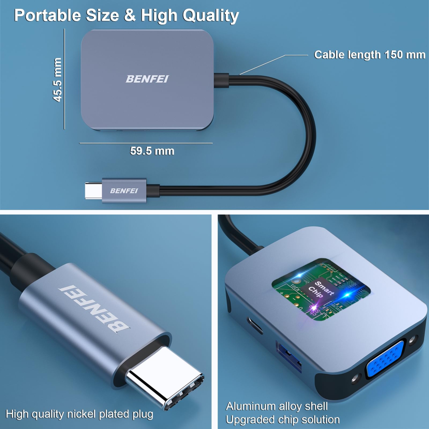 CONCENTRATEUR USB-C HDMI 4K DE BENFEI AVEC POWER DELIVERY/HDMI/VGA/USB 3,0
