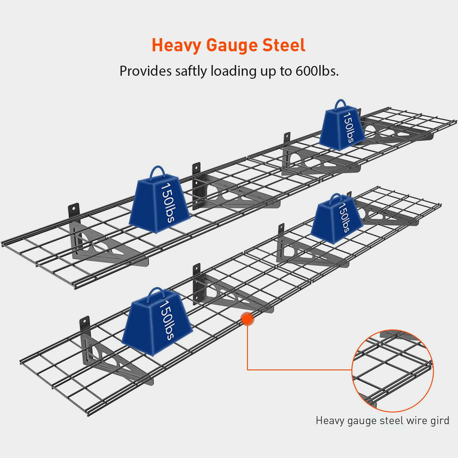 Paquet de 2 tablettes de rangement en hauteur pour garage 6&nbsp;pi, tablette murale robuste pour garage, tablette flottante 12 x 72 po
