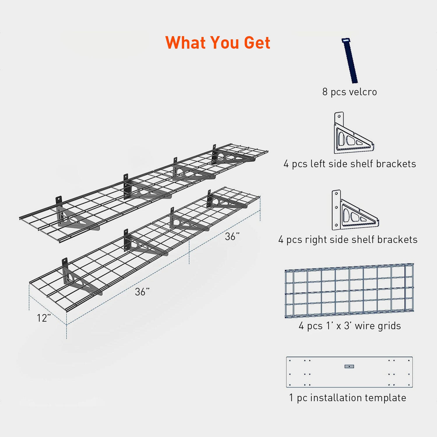 Paquet de 2 tablettes de rangement en hauteur pour garage 6&nbsp;pi, tablette murale robuste pour garage, tablette flottante 12 x 72 po