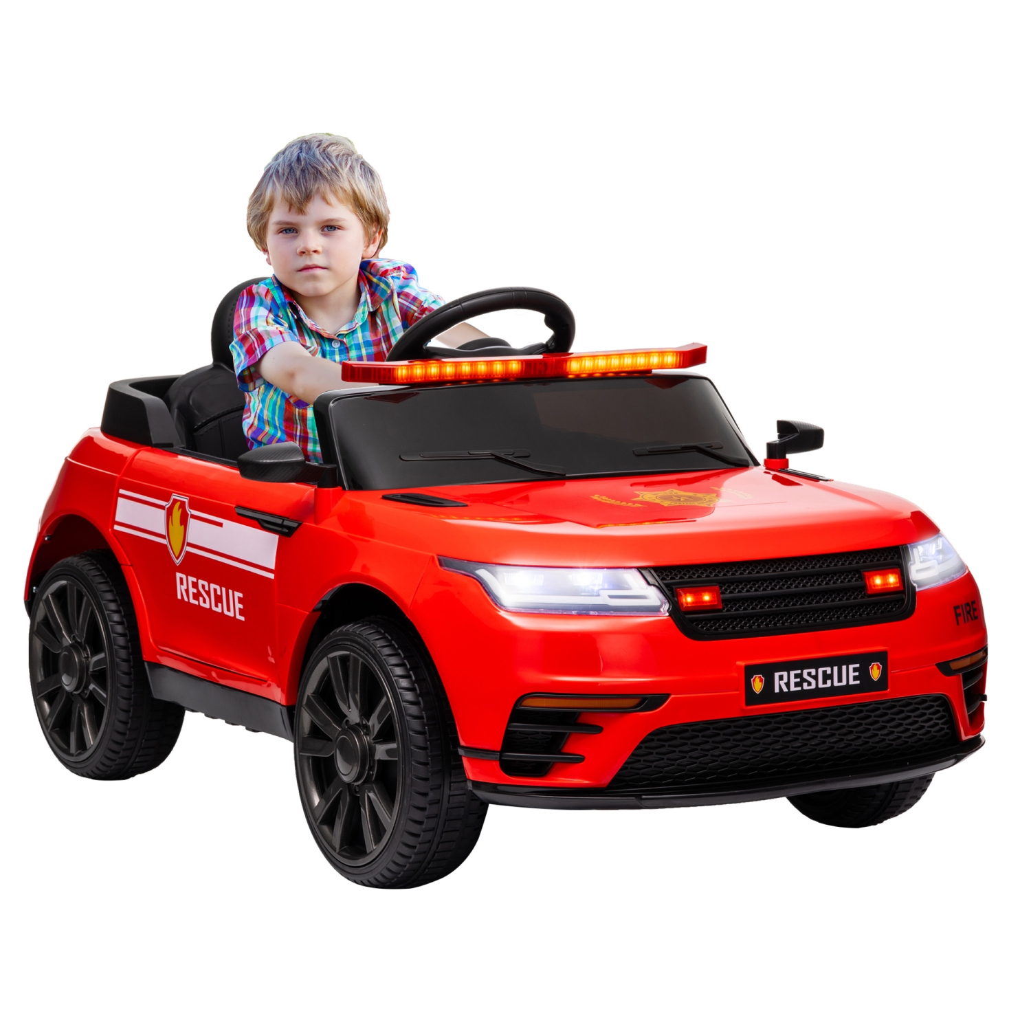 Voiture électrique à batterie 7&nbsp;Ah 12&nbsp;V de Qaba pour enfants, Jouet porteur de pompiers avec sirène, Télécommande, 4 roues suspendues à