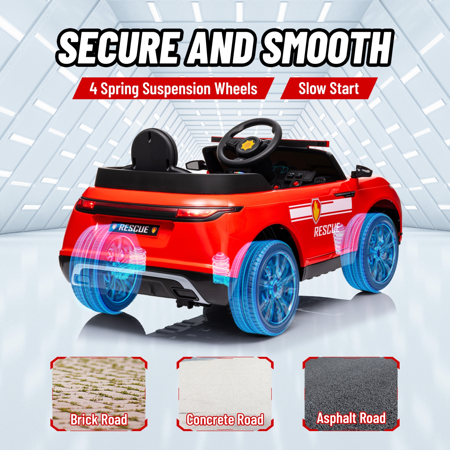 Voiture électrique à batterie 7&nbsp;Ah 12&nbsp;V de Qaba pour enfants, Jouet porteur de pompiers avec sirène, Télécommande, 4 roues suspendues à