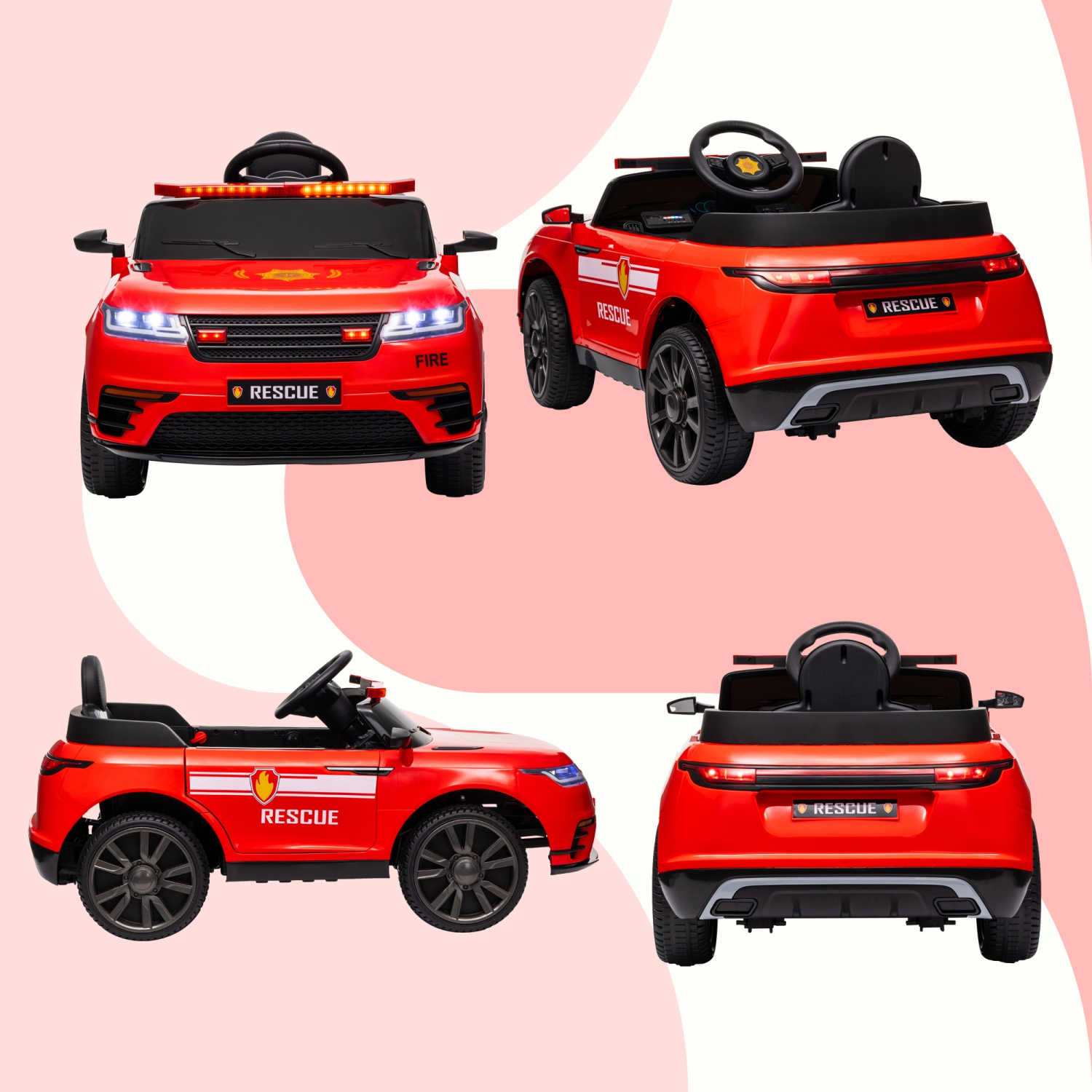 Voiture électrique à batterie 7&nbsp;Ah 12&nbsp;V de Qaba pour enfants, Jouet porteur de pompiers avec sirène, Télécommande, 4 roues suspendues à