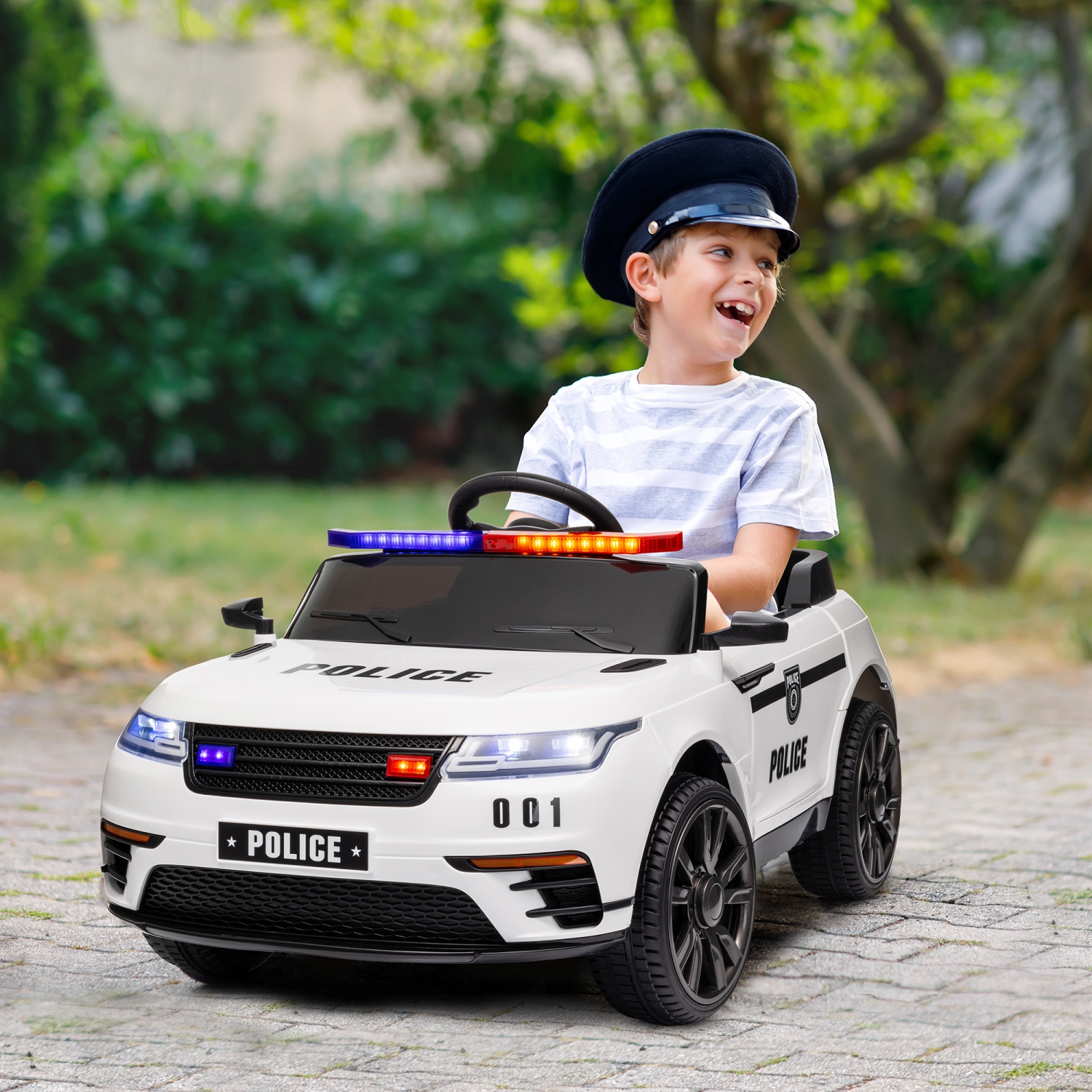 Qaba 12V 7Ah Battery Electric Car for Kids, Police Ride on Car with Siren, Remote Control, 4 Spring Suspension Wheels, Transport Wheel, Music, Light,