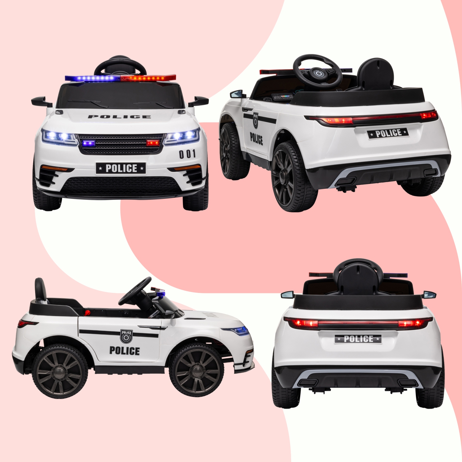 Qaba 12V 7Ah Battery Electric Car for Kids, Police Ride on Car with Siren, Remote Control, 4 Spring Suspension Wheels, Transport Wheel, Music, Light,