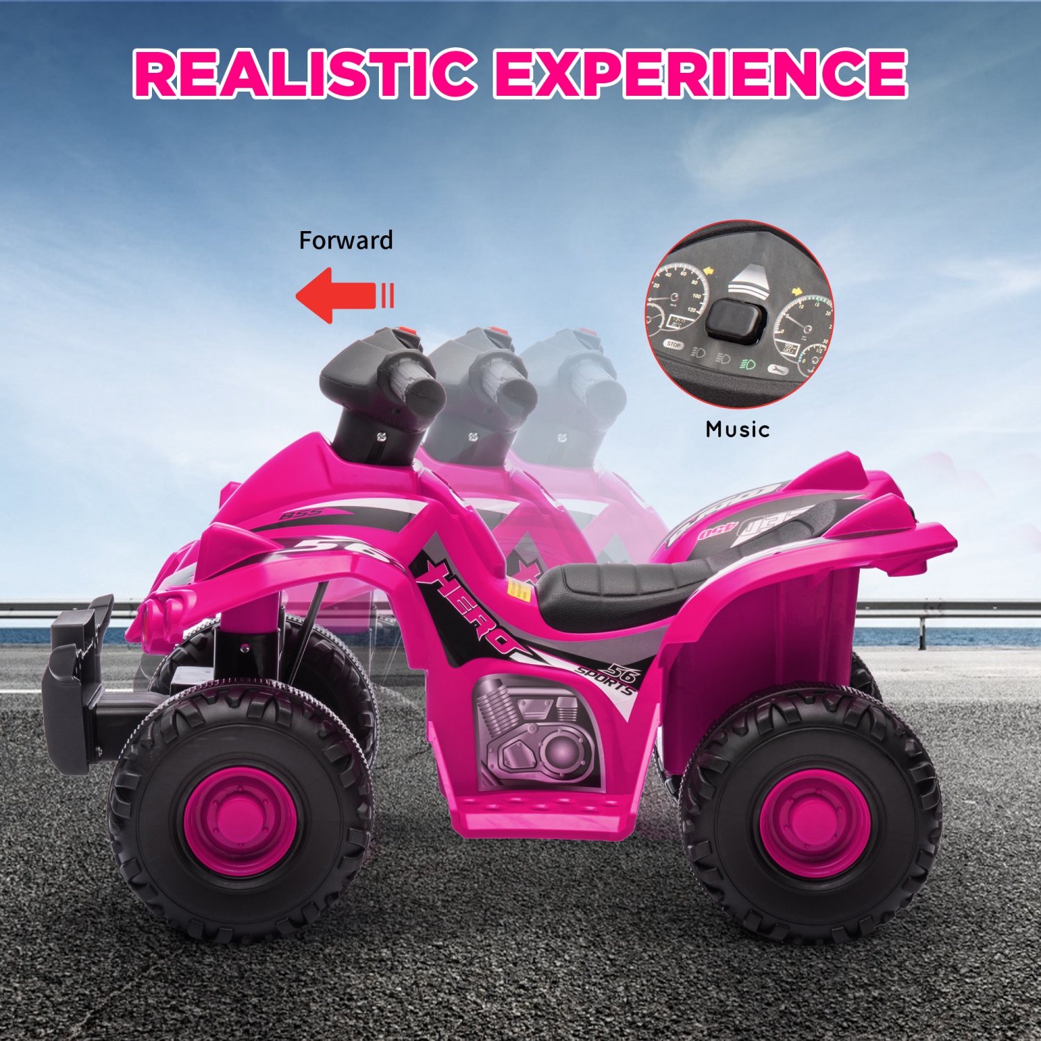 Qaba 6V 4.5A Kids ATV Quad, 4 Wheeler Electric Toddler Car Ride on Toys with MP3, Music, TF Card Slot, Gift for Boys Girls Ages 2-6 Years, Pink