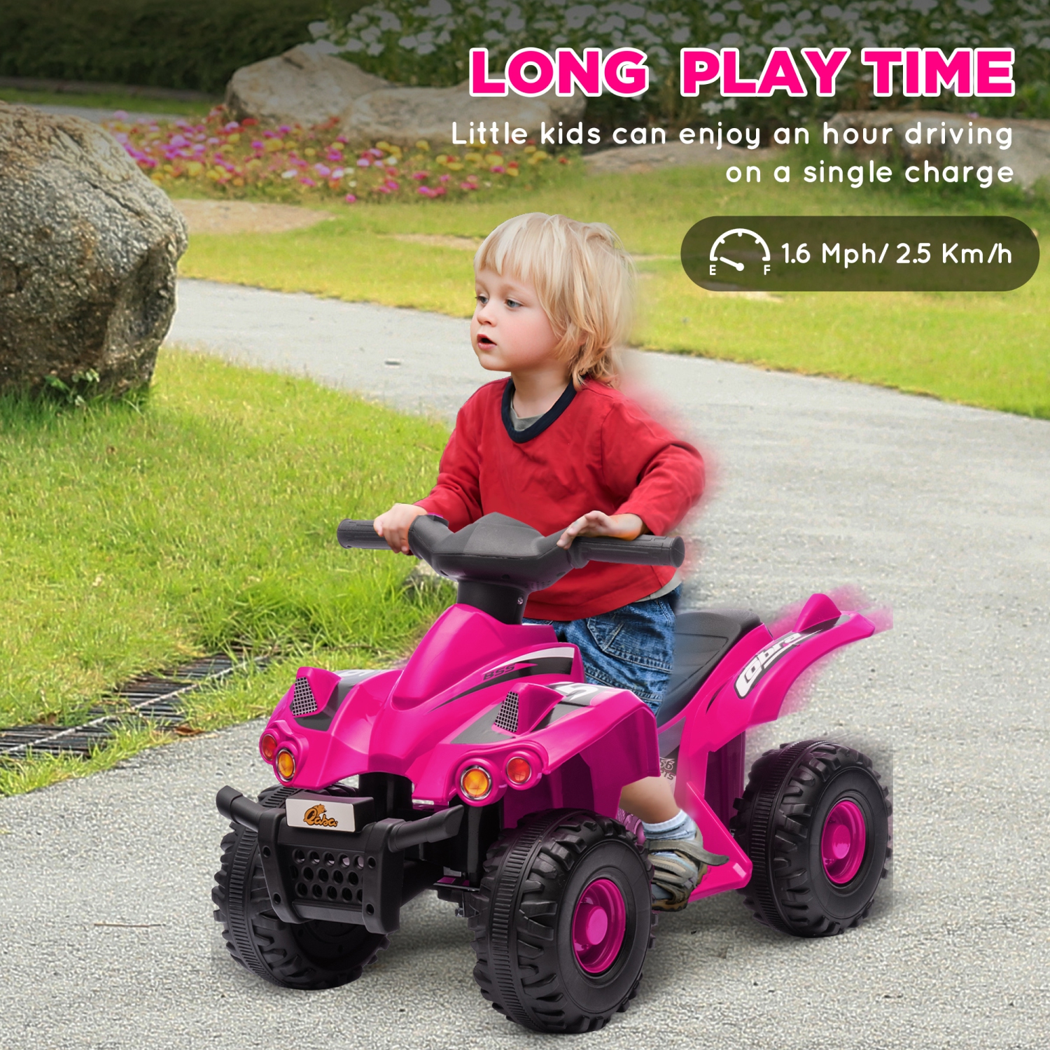 Qaba 6V 4.5A Kids ATV Quad, 4 Wheeler Electric Toddler Car Ride on Toys with MP3, Music, TF Card Slot, Gift for Boys Girls Ages 2-6 Years, Pink