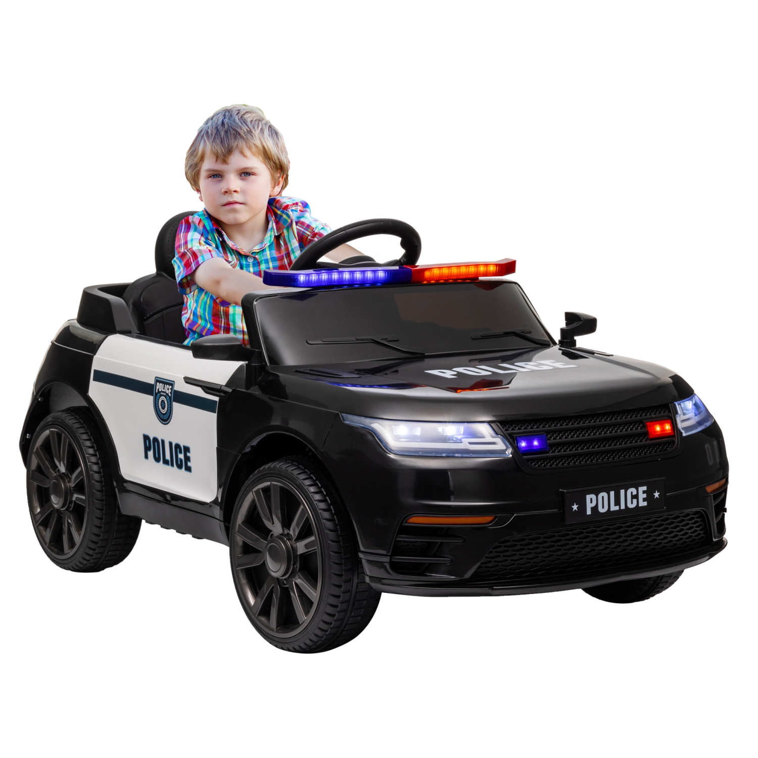 Voiture électrique à batterie 7&nbsp;Ah 12&nbsp;V de Qaba pour enfants, jouet porteur de police avec sirène, télécommande, 4 roues à suspension à