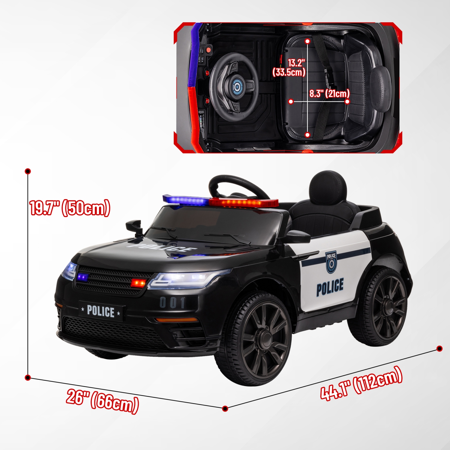 Voiture électrique à batterie 7&nbsp;Ah 12&nbsp;V de Qaba pour enfants, jouet porteur de police avec sirène, télécommande, 4 roues à suspension à
