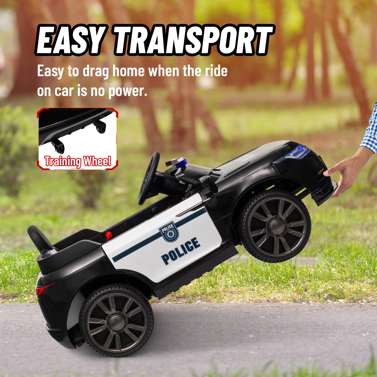 Voiture électrique à batterie 7&nbsp;Ah 12&nbsp;V de Qaba pour enfants, jouet porteur de police avec sirène, télécommande, 4 roues à suspension à