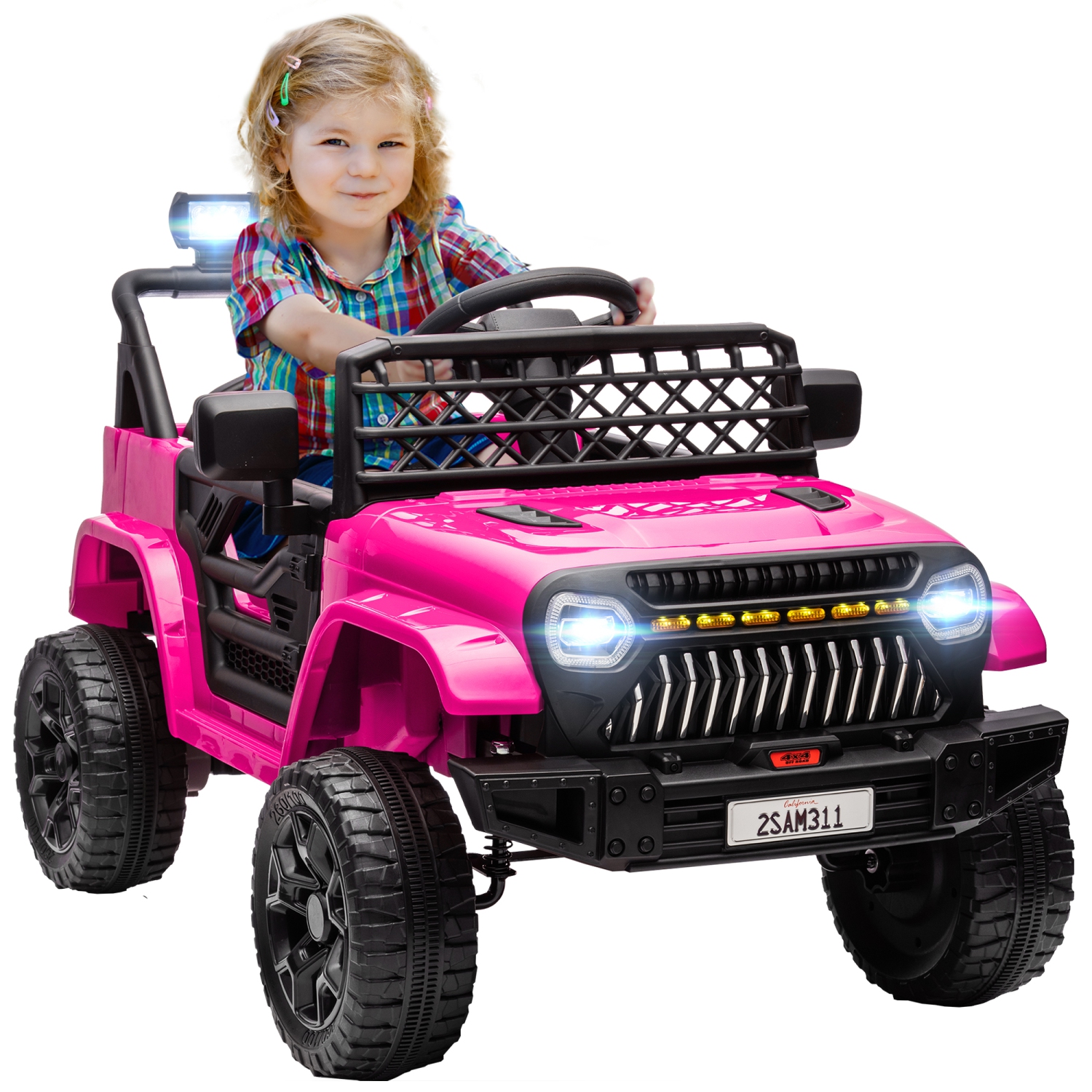 Qaba 12V Ride on Truck Car, Electric Car for Kids with Remote Control, Openable Doors, Spring Suspension, 3 Speeds, USB Music Horn, LED Headlights,