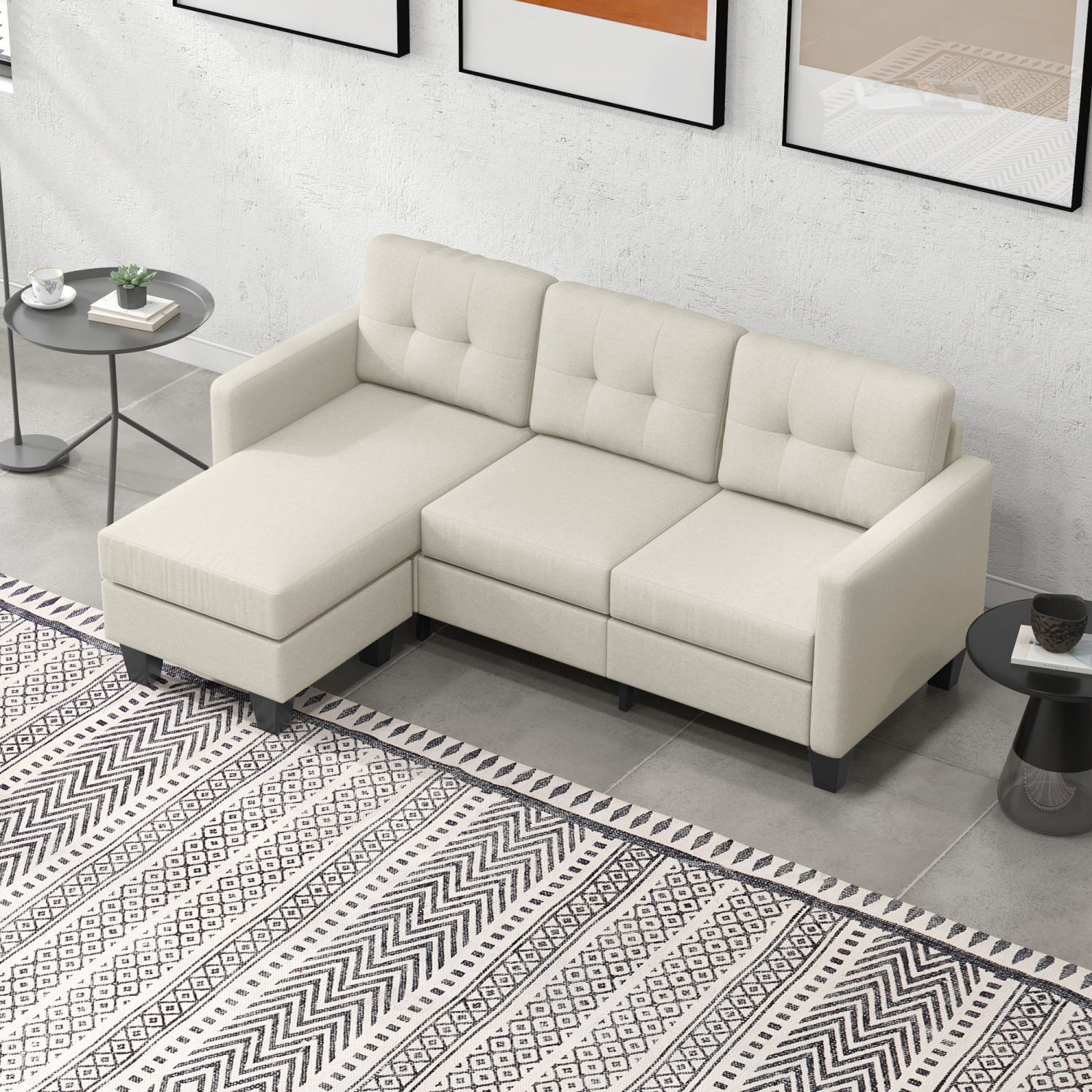 HOMCOM – Canapé modulaire, fauteuil amovible, canapé en coin 3 places avec pouf, divan en L, coussin rembourré épais pour salon/bureau, beige