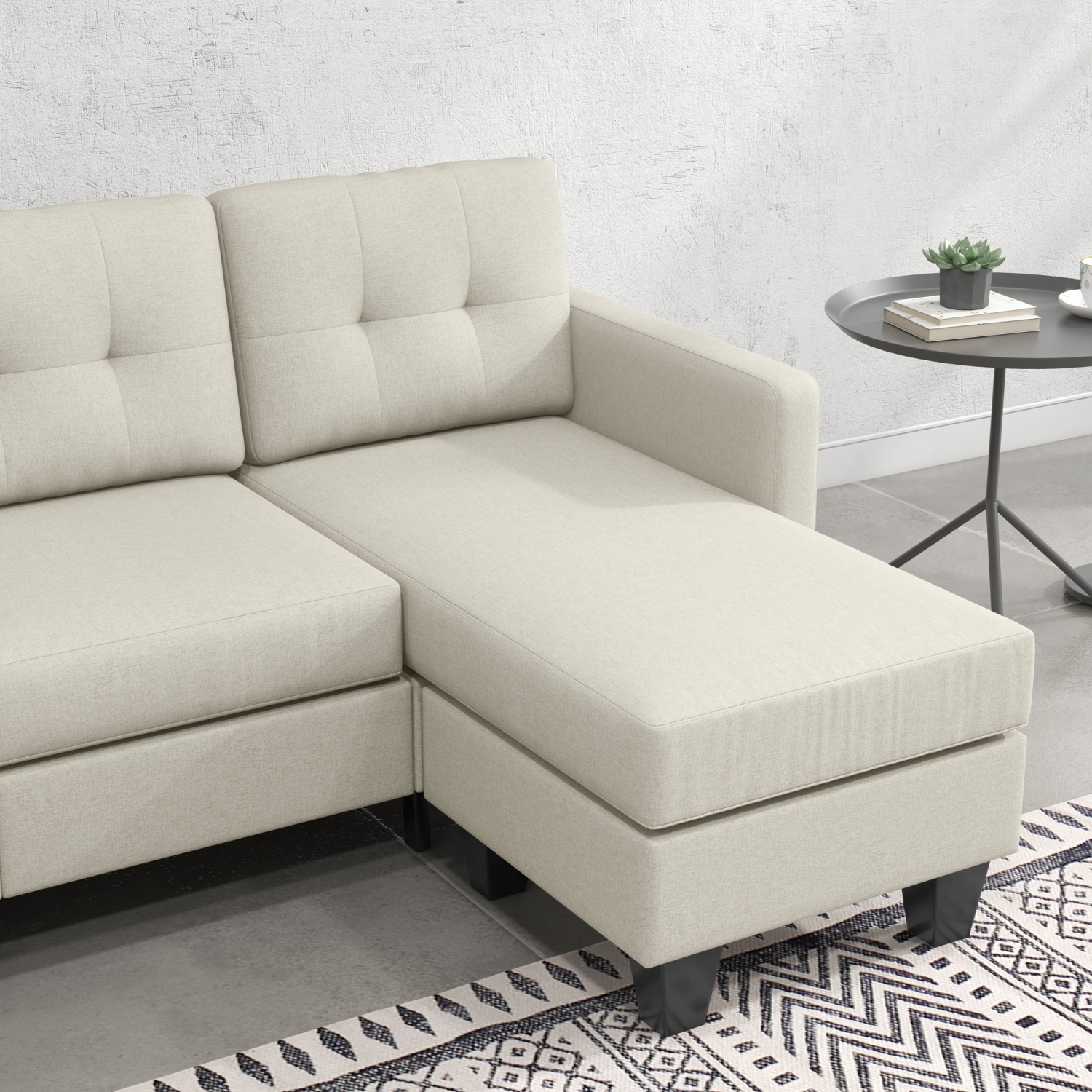 HOMCOM – Canapé modulaire, fauteuil amovible, canapé en coin 3 places avec pouf, divan en L, coussin rembourré épais pour salon/bureau, beige