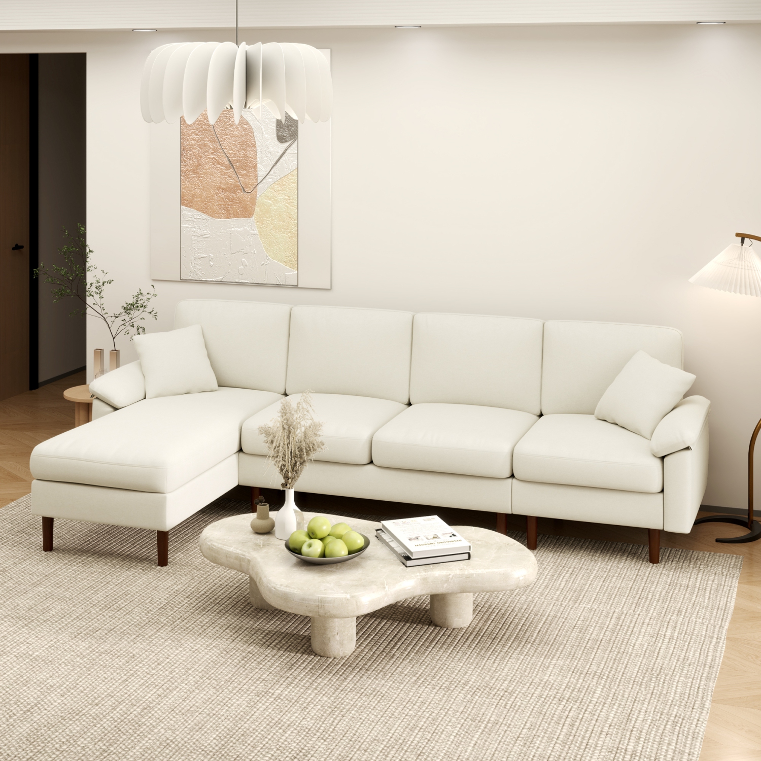 HOMCOM – Sofa modulaire modifiable avec chaise longue, canapé moderne 111 po 4 places avec oreillers, pieds en bois, sofa d'angle en L pour