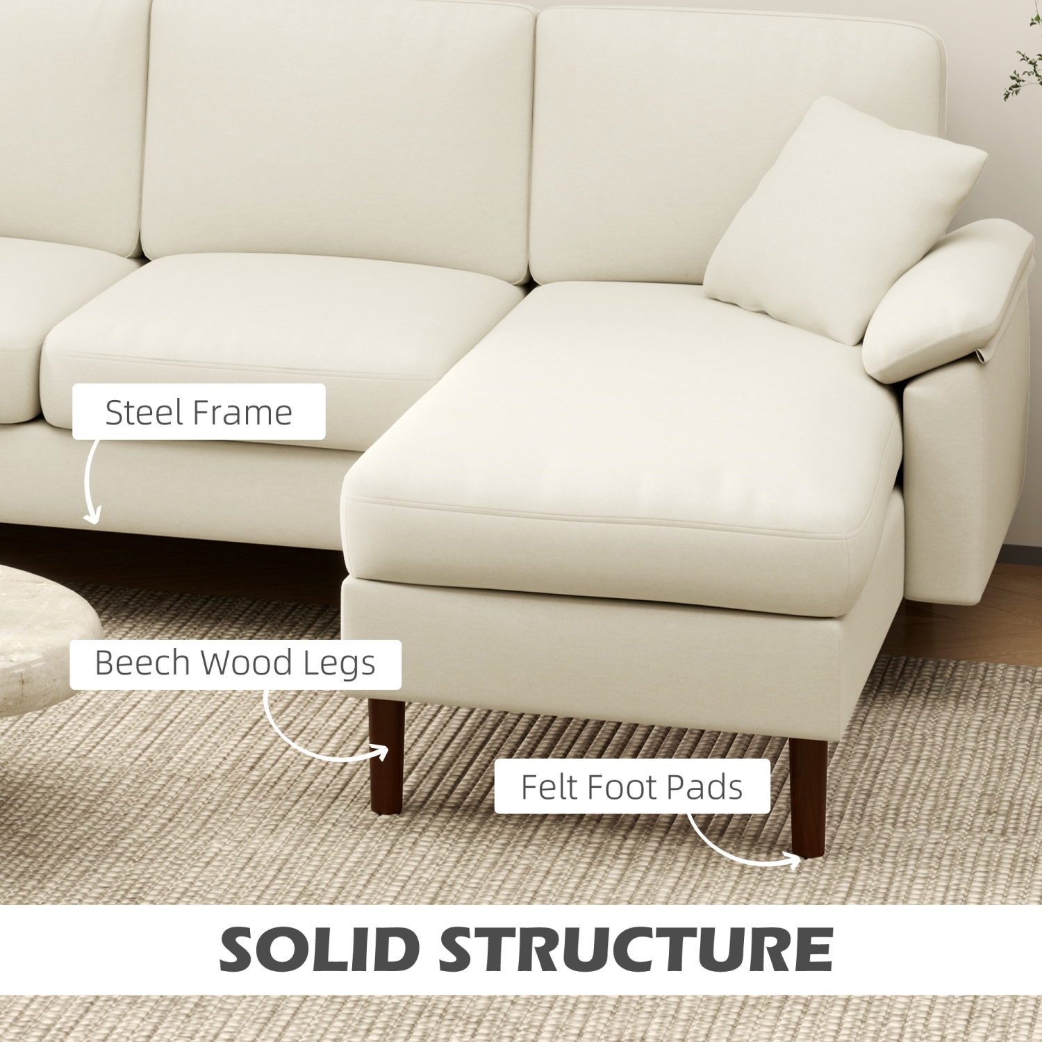HOMCOM – Sofa modulaire modifiable avec chaise longue, canapé moderne 111 po 4 places avec oreillers, pieds en bois, sofa d'angle en L pour