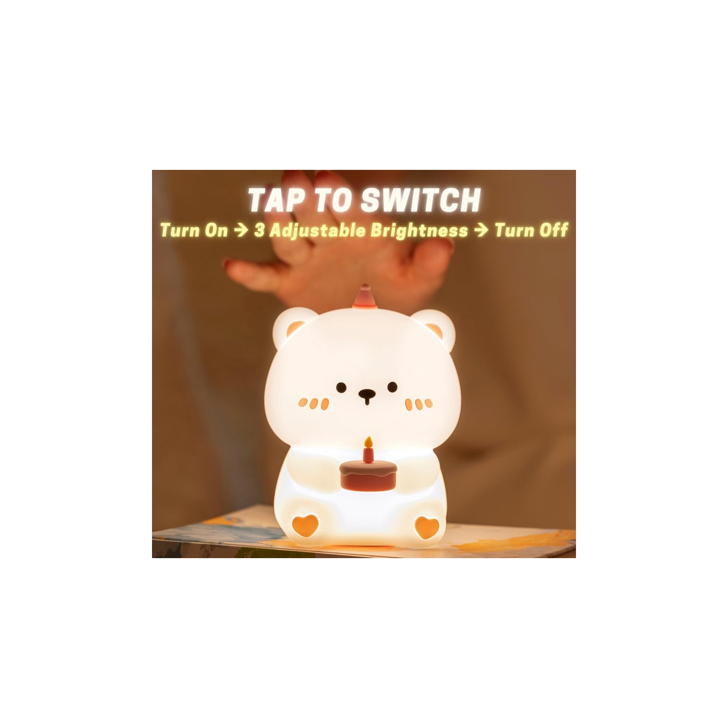 Veilleuse Ours YOULIGHTS, lampe ours, veilleuse gâteau pour chambre de bébé, veilleuse douce en silicone, intensité réglable et rechargeable pour