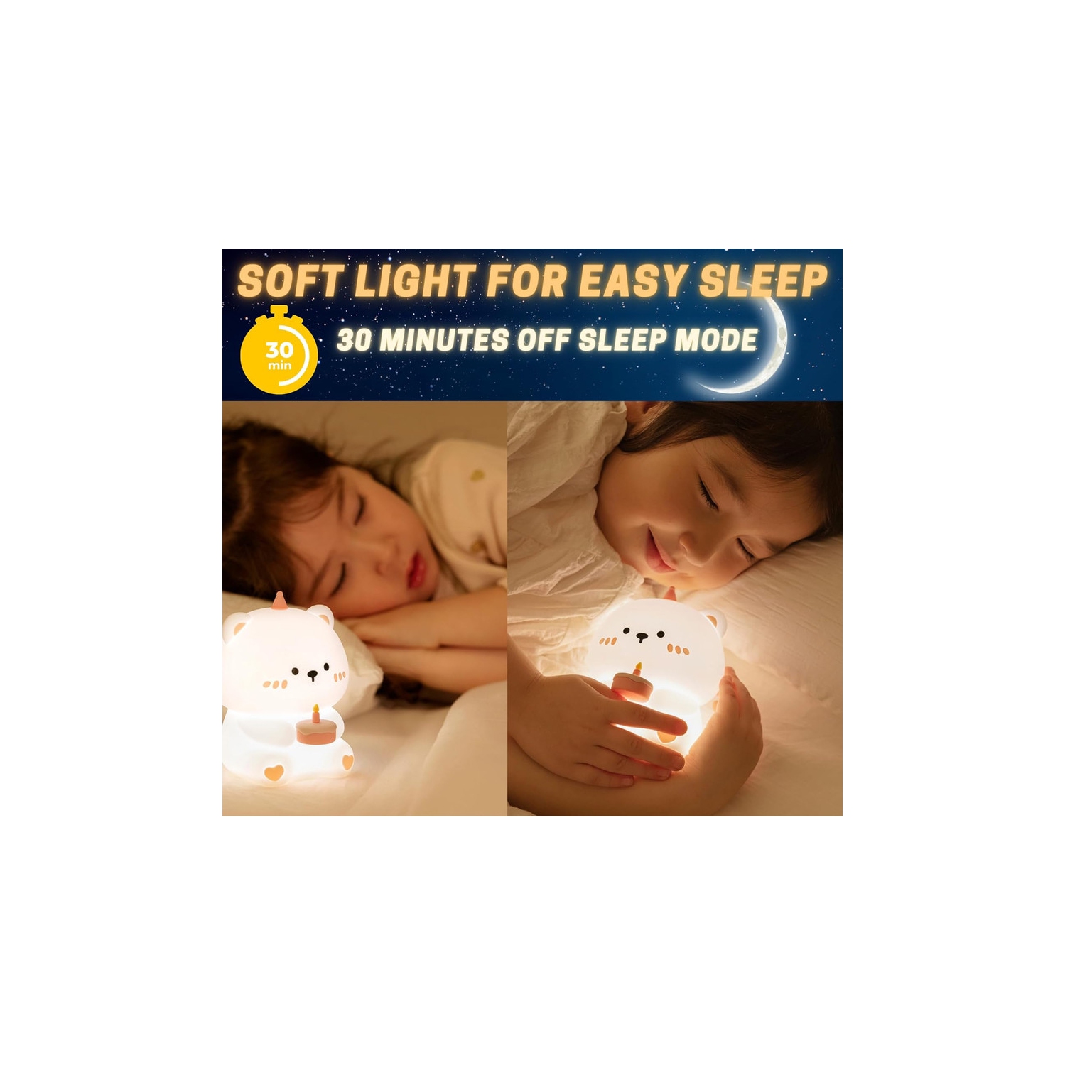 Veilleuse Ours YOULIGHTS, lampe ours, veilleuse gâteau pour chambre de bébé, veilleuse douce en silicone, intensité réglable et rechargeable pour