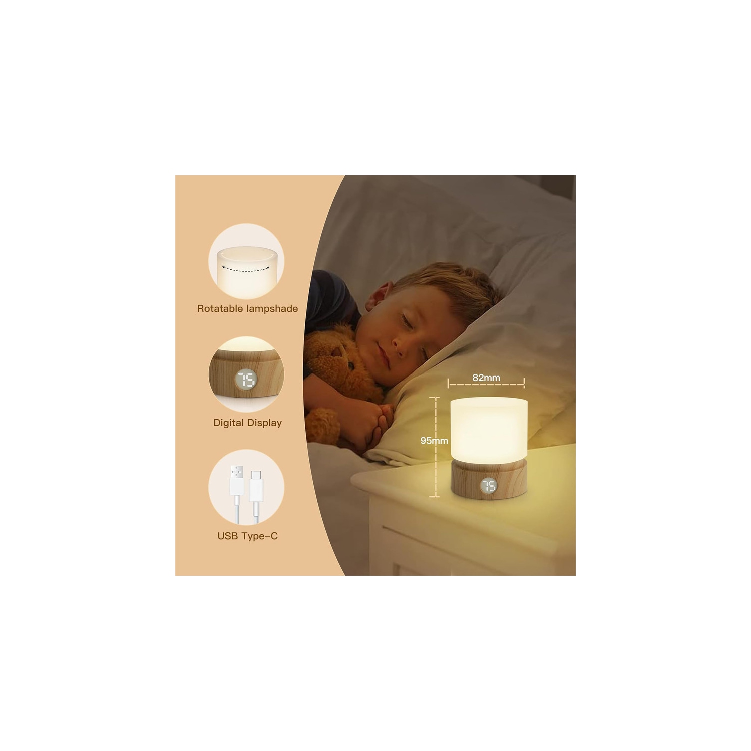 Petite lampe de table, veilleuse portative à intensité réglable avec minuterie pour enfants, 3000K lampes à DEL, petites lampes de chevet pour