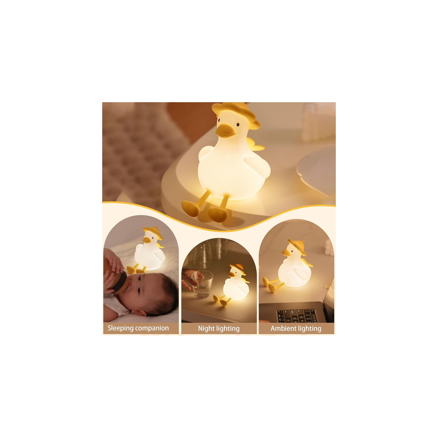 YOULIGHTS Hat Duck Night Light, Cute Lamp, Rechargeable LED Touch Lamp, Dimmable Silicone Bedside Lamp with 30 Minutes Timer and USB for Baby