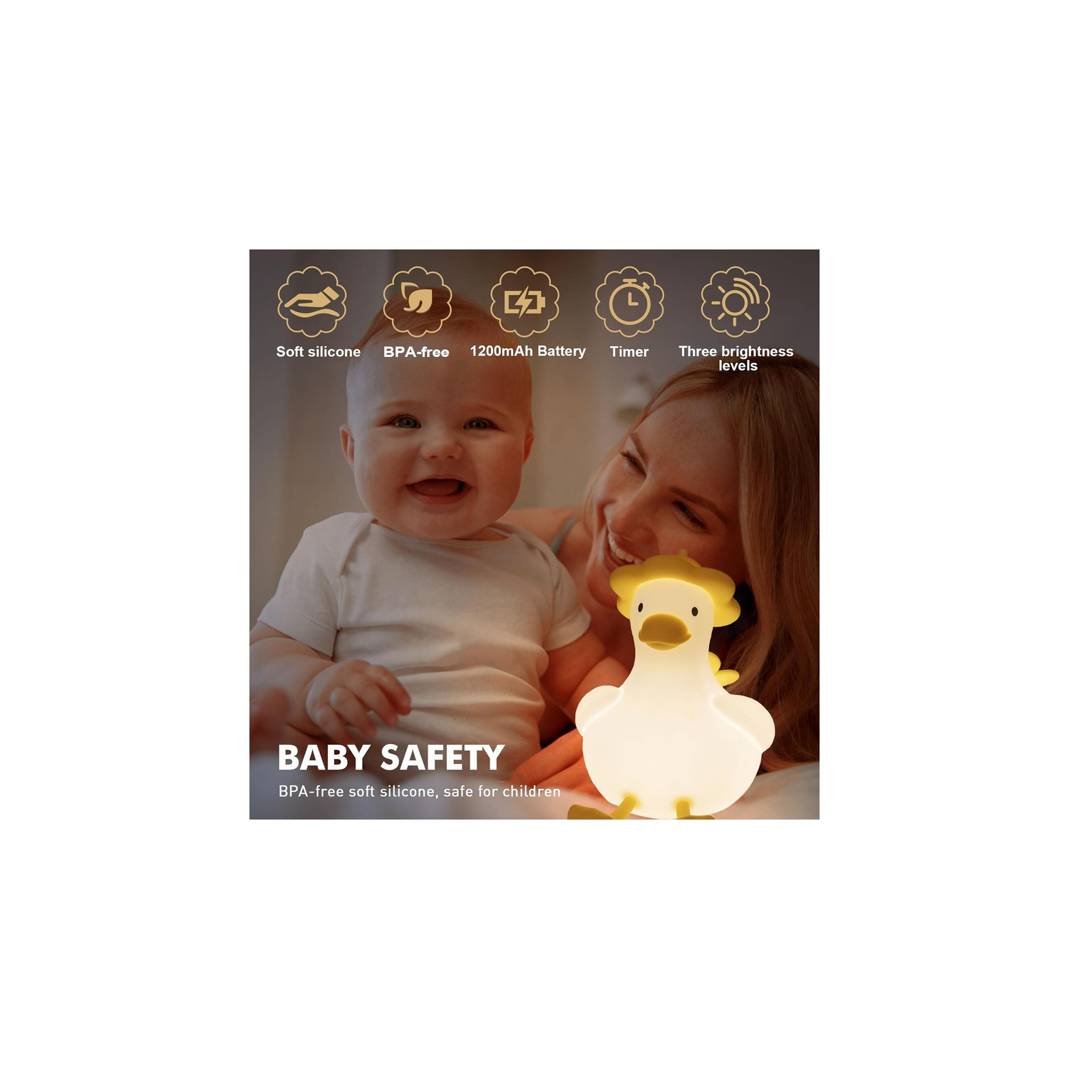 YOULIGHTS Hat Duck Night Light, Cute Lamp, Rechargeable LED Touch Lamp, Dimmable Silicone Bedside Lamp with 30 Minutes Timer and USB for Baby