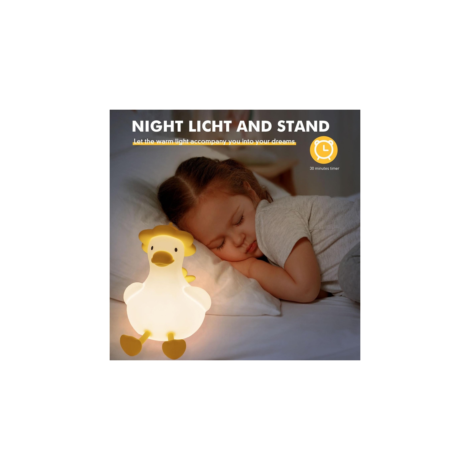 YOULIGHTS Hat Duck Night Light, Cute Lamp, Rechargeable LED Touch Lamp, Dimmable Silicone Bedside Lamp with 30 Minutes Timer and USB for Baby